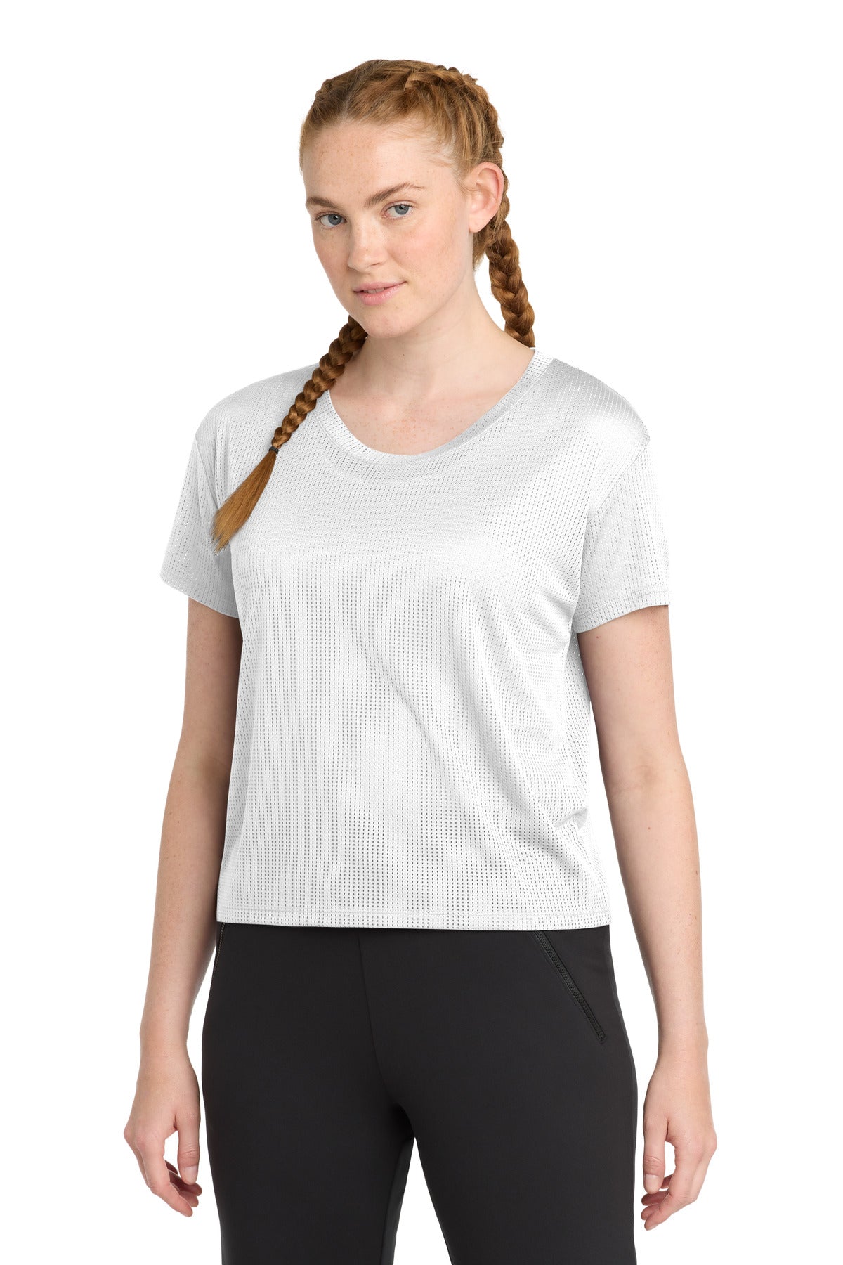 Sport-Tek  Women's PosiCharge  Draft Crop Tee. LST411 in White