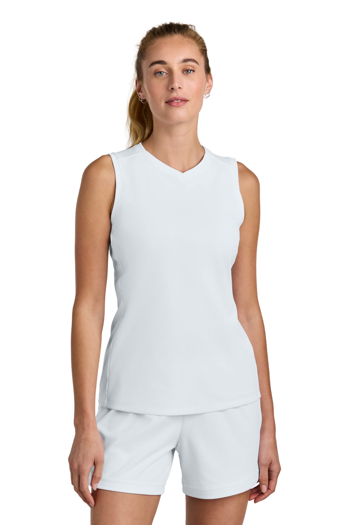 Sport-Tek Women's Club Sleeveless V-Neck LST441 in White/ White