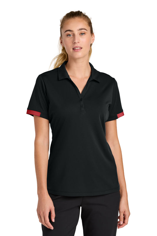 Sport-Tek Women's Club Colorblock Polo LST444 in Black/ Deep Red