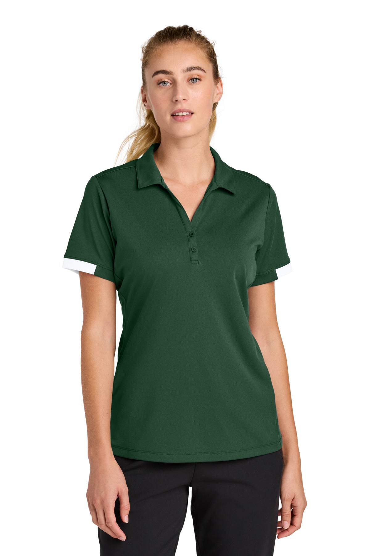 Sport-Tek Women's Club Colorblock Polo LST444 in Forest Green/ White