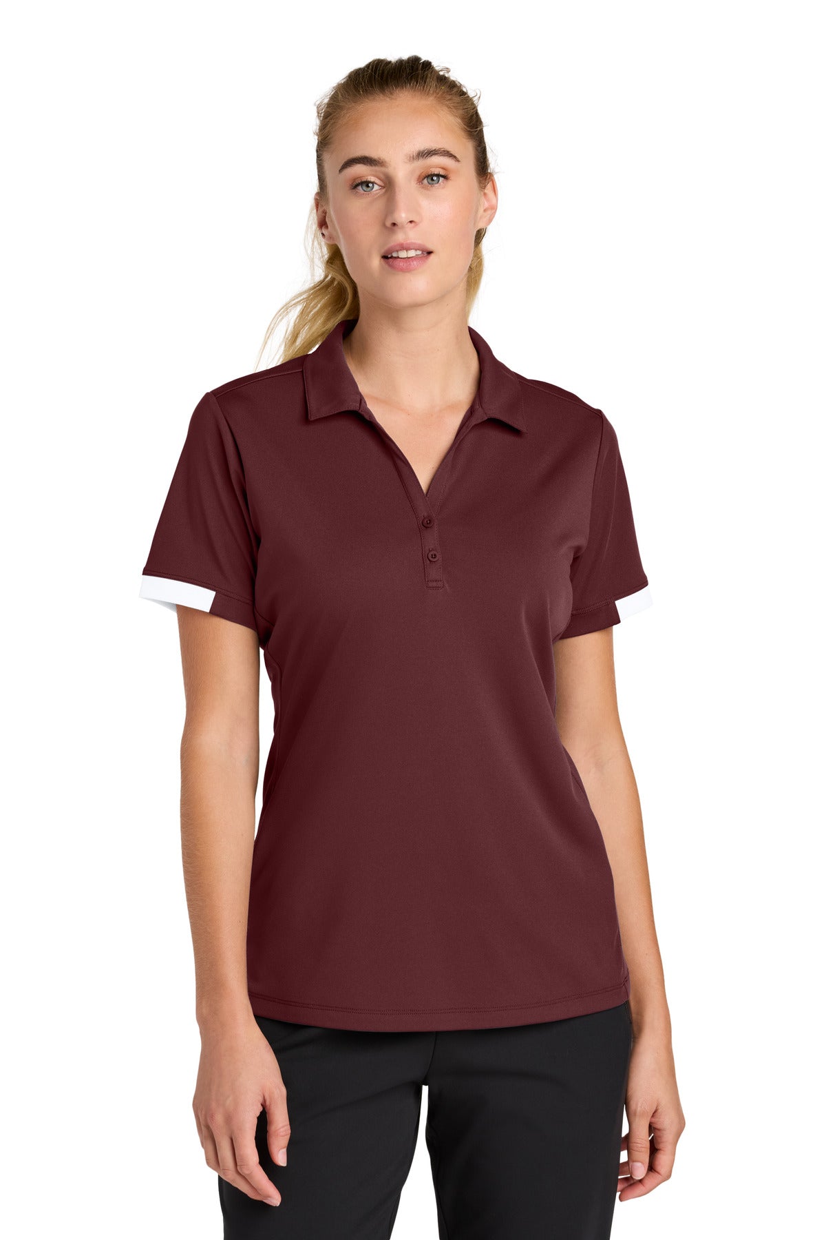 Sport-Tek Women's Club Colorblock Polo LST444 in Maroon/ White