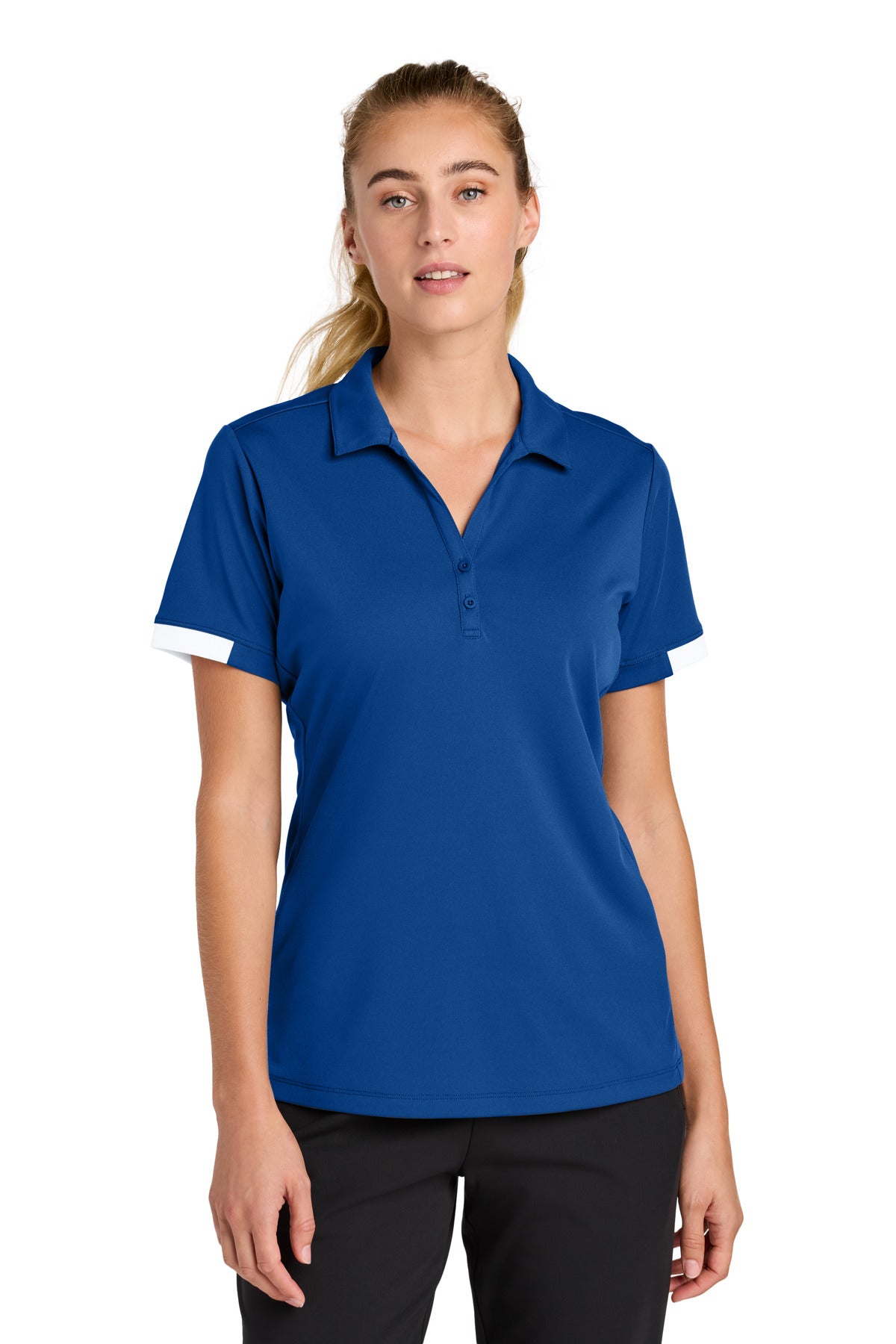 Sport-Tek Women's Club Colorblock Polo LST444 in True Royal/ White