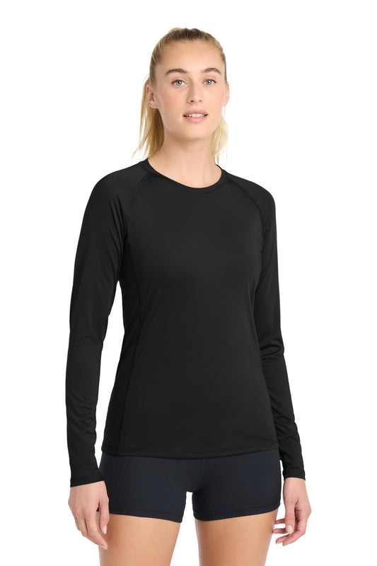 Sport-Tek  Women's Long Sleeve Rashguard Tee. LST470LS in Black