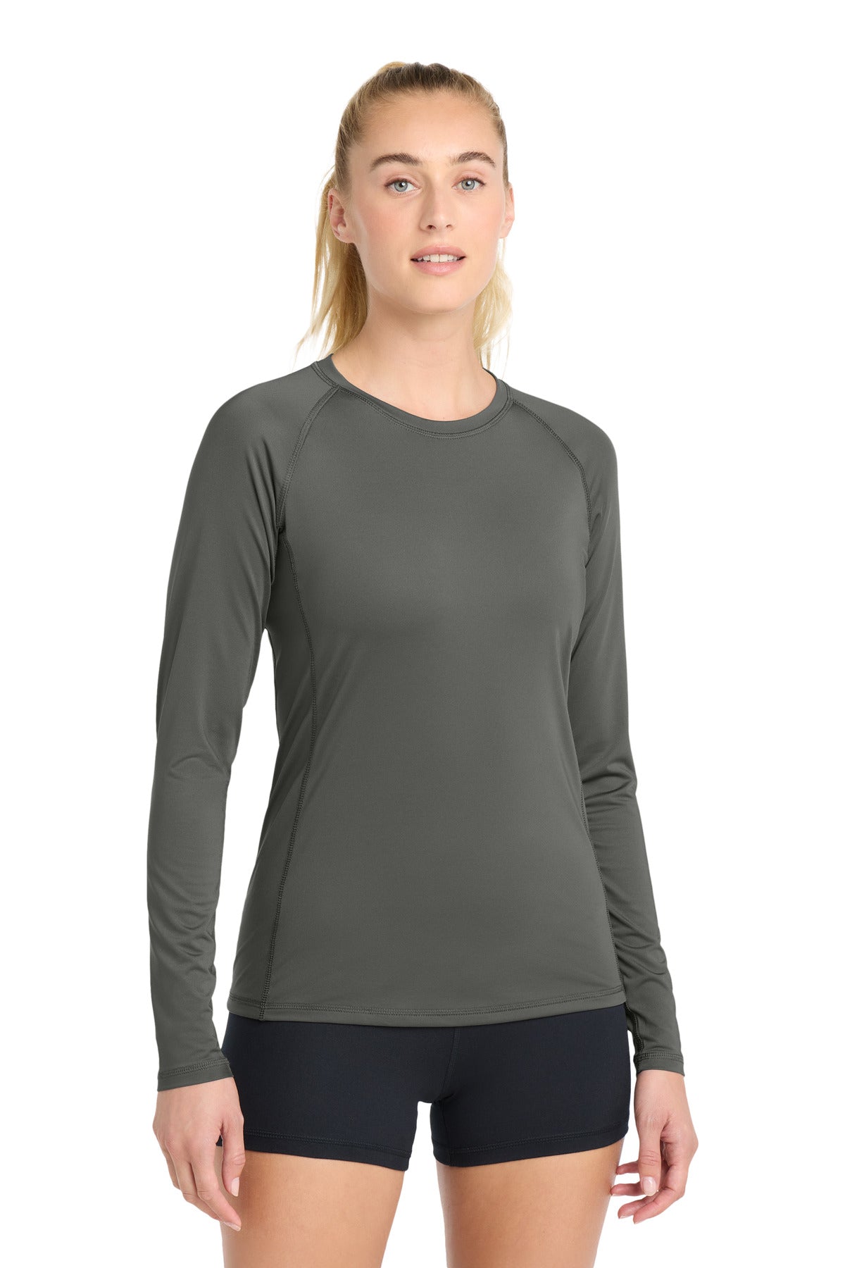 Sport-Tek  Women's Long Sleeve Rashguard Tee. LST470LS in Dark Smoke Grey
