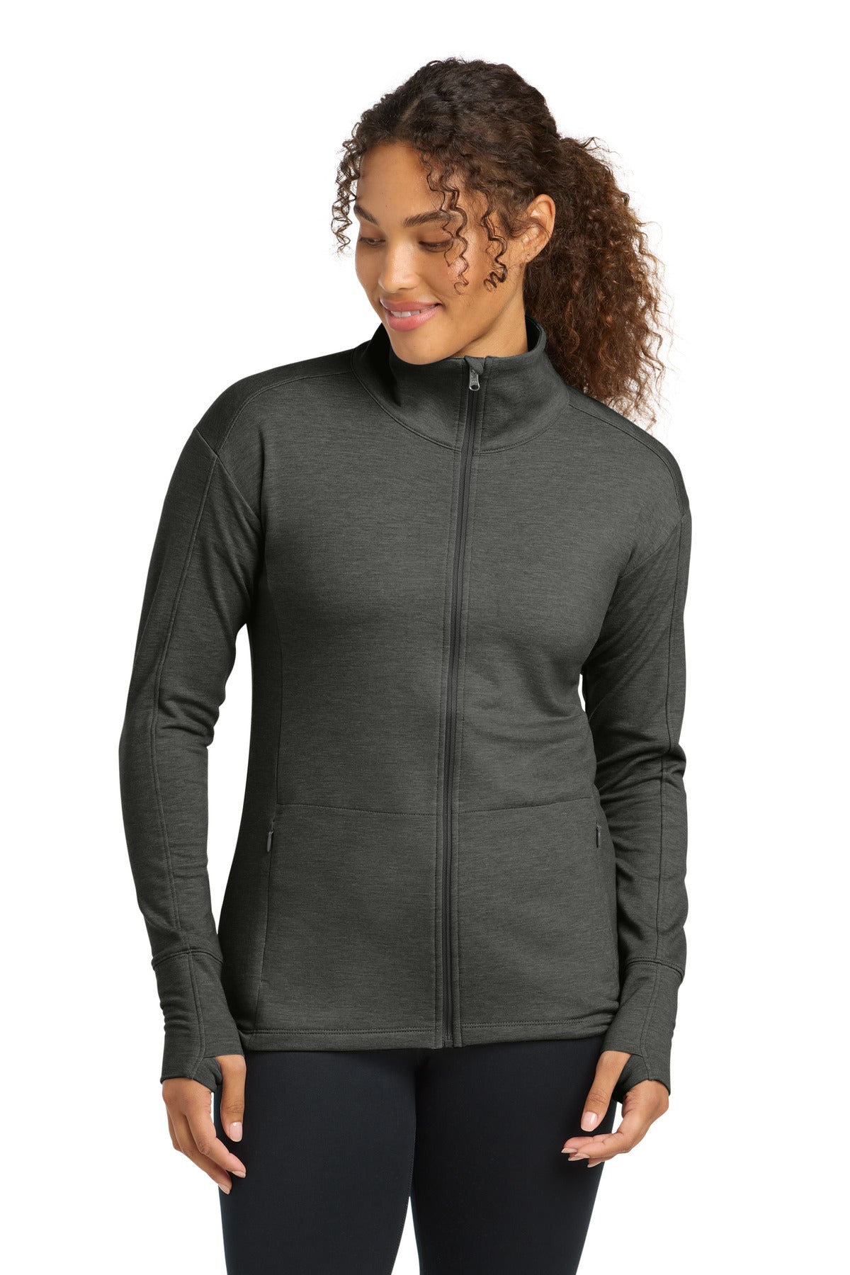 Sport-Tek Women's Sport-Wick Flex Fleece Full-Zip. LST560 in Dark Grey Heather