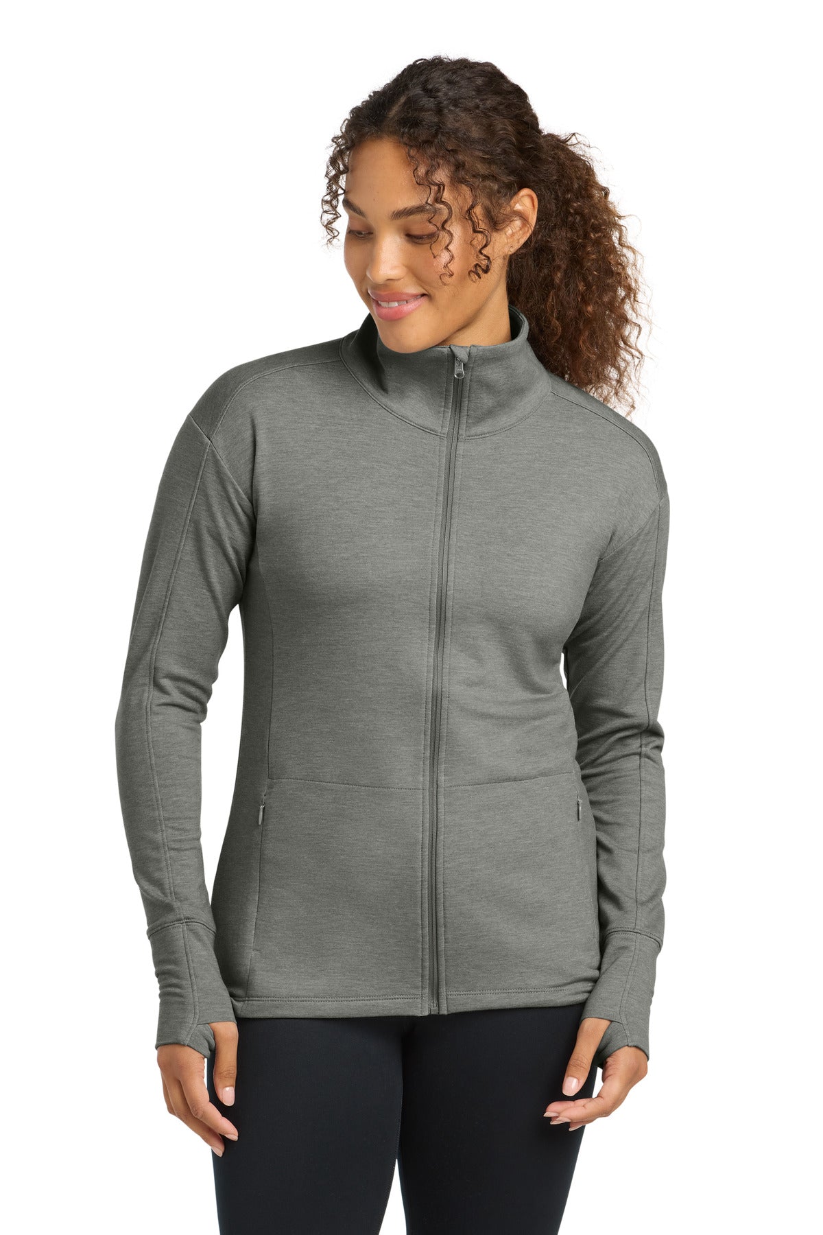 Sport-Tek Women's Sport-Wick Flex Fleece Full-Zip. LST560 in Light Grey Heather