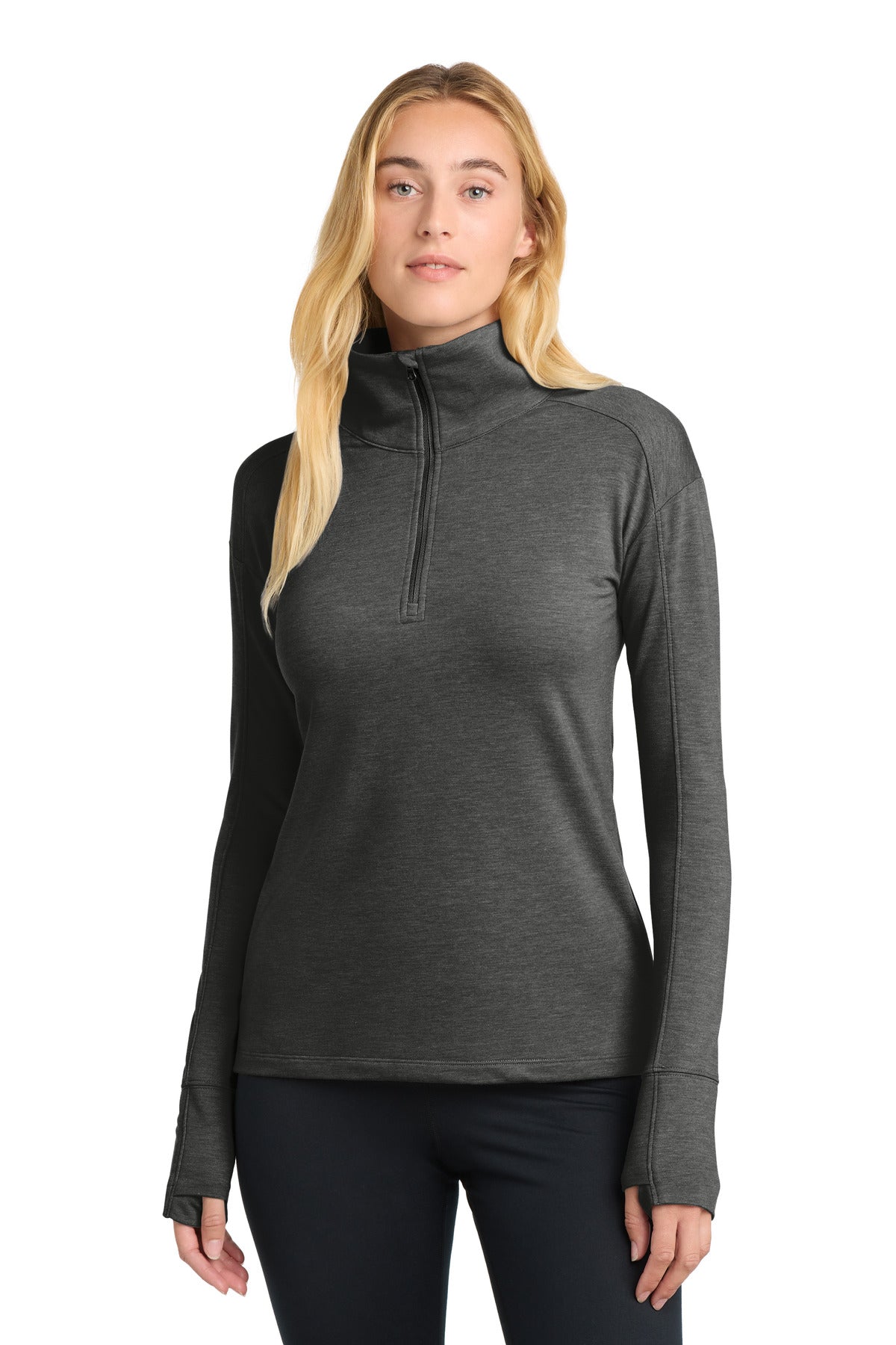 Sport-Tek Women's Sport-Wick Flex Fleece 1/4-Zip. LST561 in Dark Grey Heather