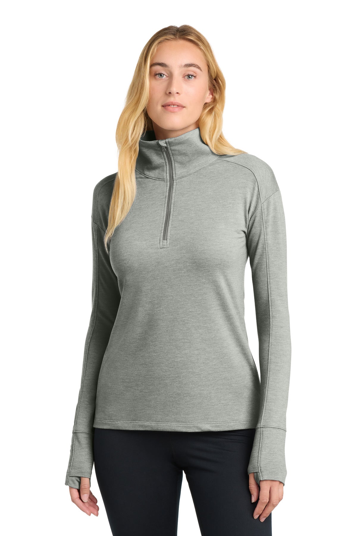 Sport-Tek Women's Sport-Wick Flex Fleece 1/4-Zip. LST561 in Light Grey Heather