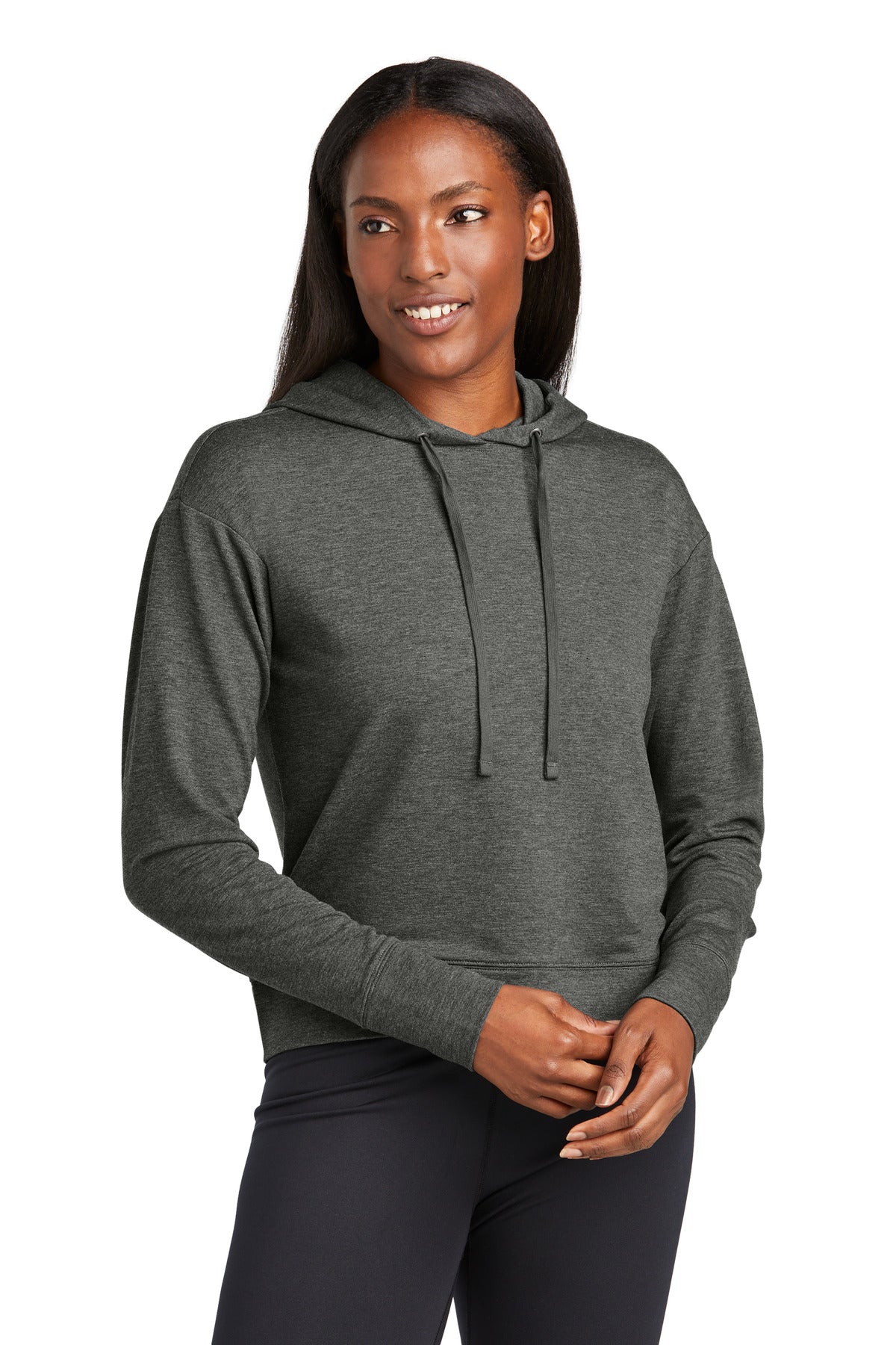 Sport-Tek Women's Sport-Wick Flex Fleece Pullover Hoodie LST562 in Dark Grey Heather