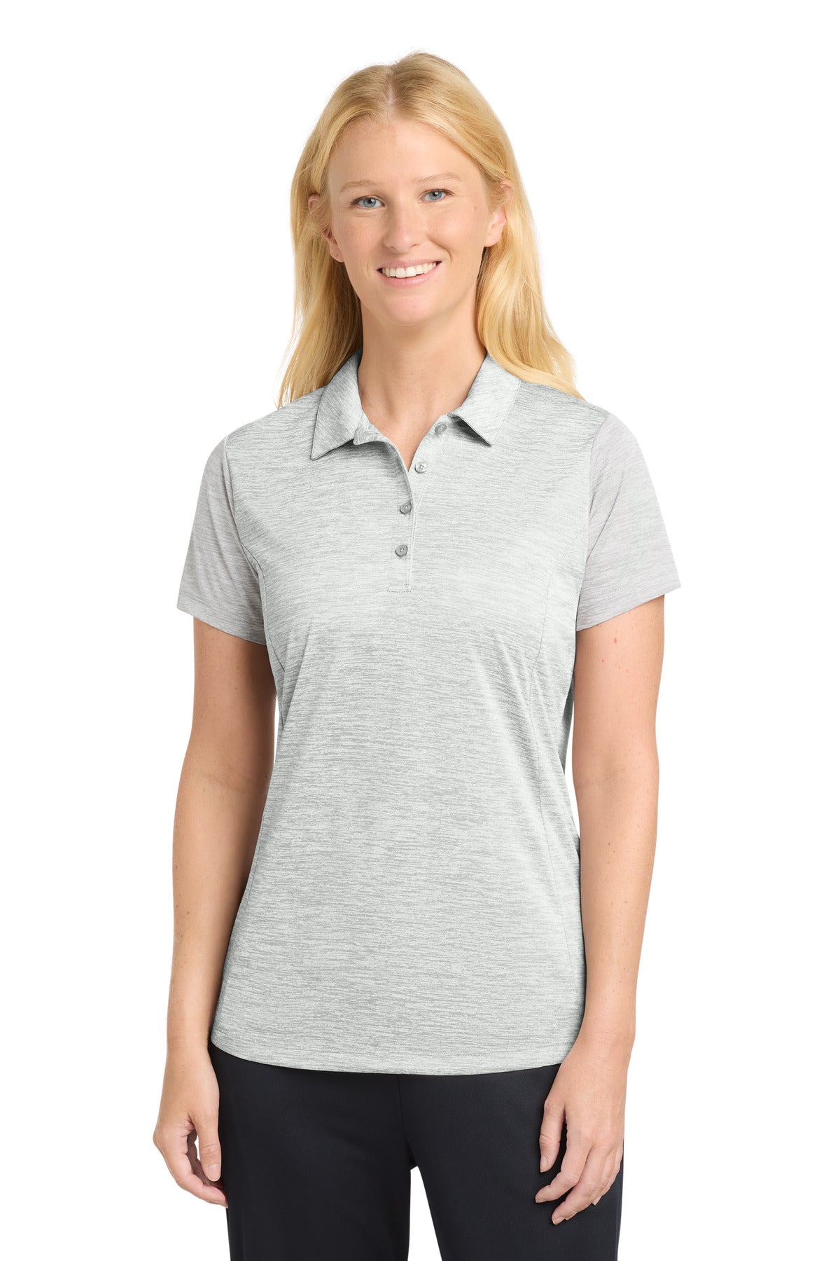 Sport-Tek  Women's PosiCharge  Electric Heather Polo. LST590 in Silver Electric
