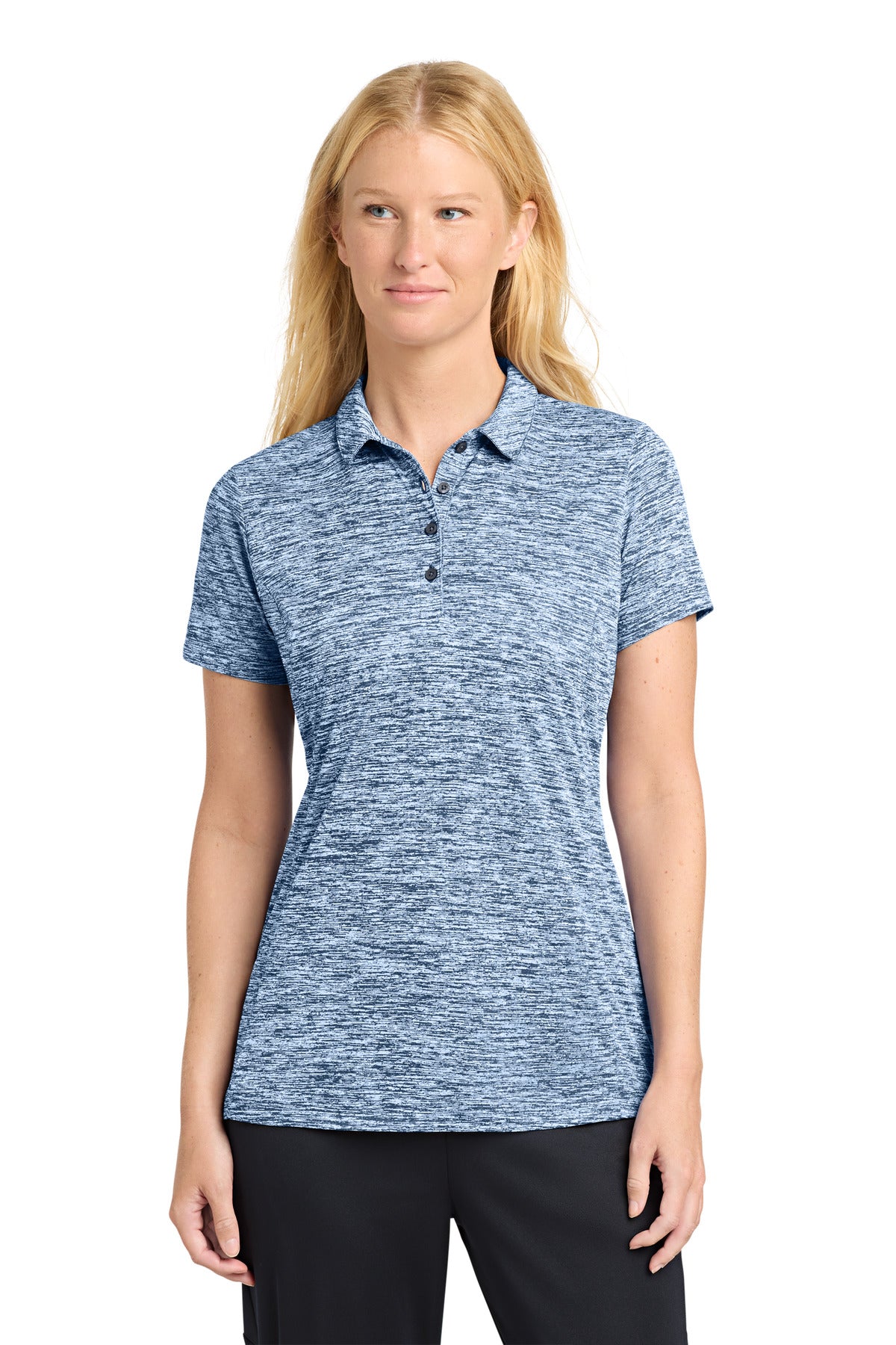 Sport-Tek  Women's PosiCharge  Electric Heather Polo. LST590 in True Navy Electric