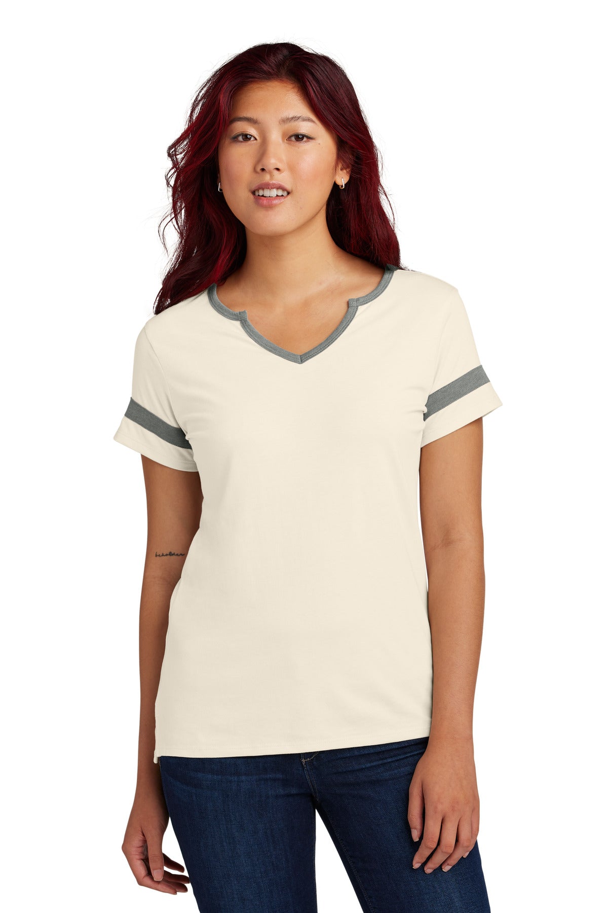 Sport-Tek Women's Halftime Notch Neck Tee LST6041 in Ecru/ Vintage Heather