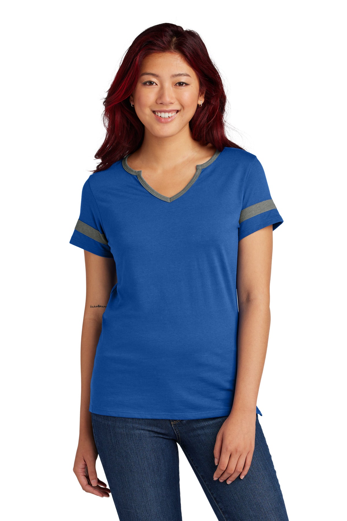 Sport-Tek Women's Halftime Notch Neck Tee LST6041 in True Royal/ Vintage Heather