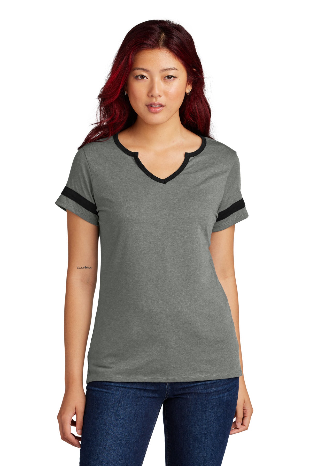 Sport-Tek Women's Halftime Notch Neck Tee LST6041 in Vintage Heather/ Black