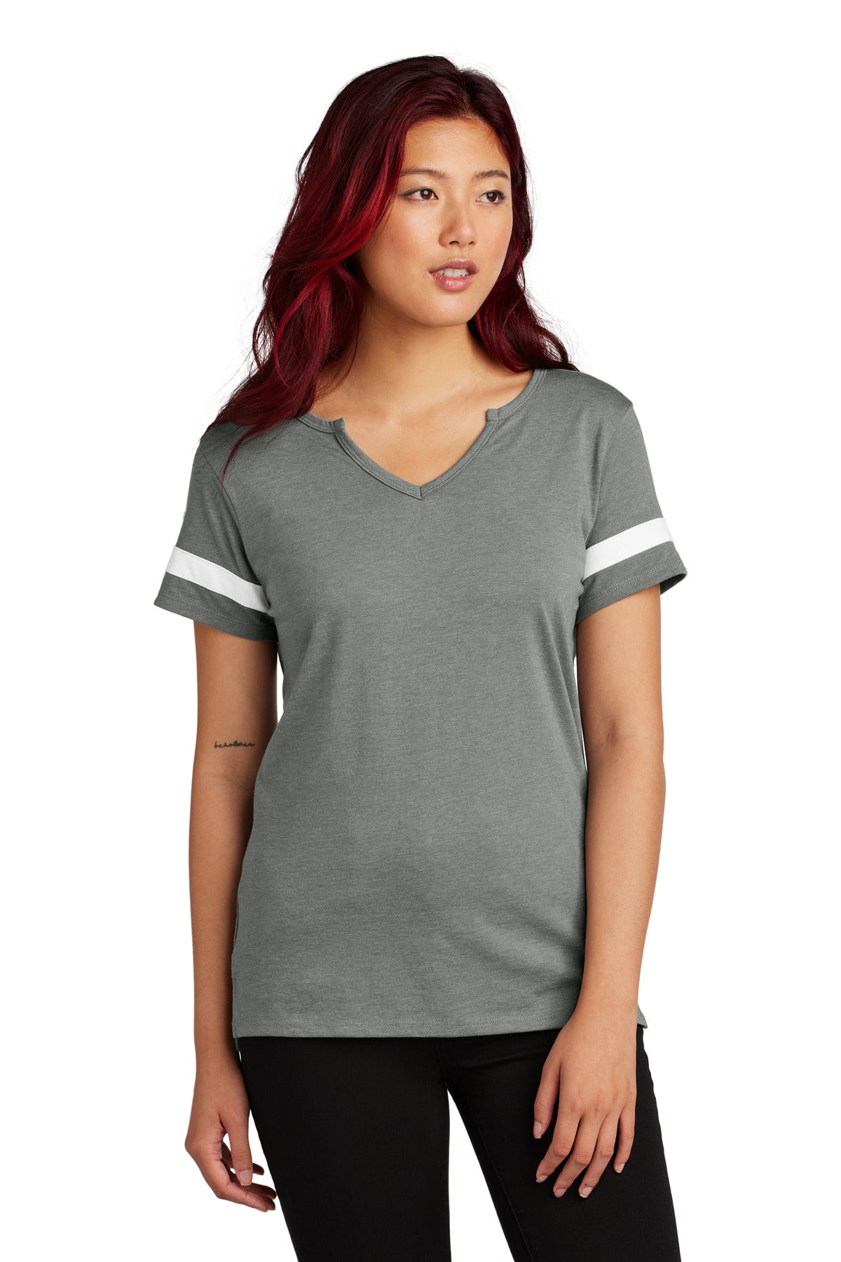 Sport-Tek Women's Halftime Notch Neck Tee LST6041 in Vintage Heather/ White