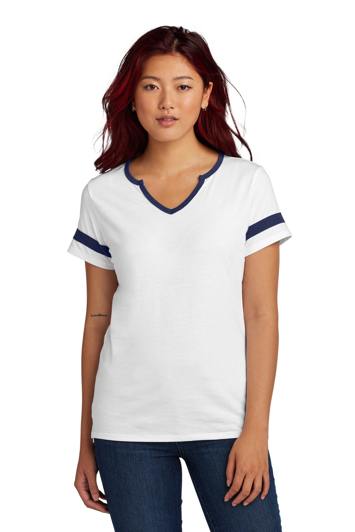 Sport-Tek Women's Halftime Notch Neck Tee LST6041 in White/ True Navy