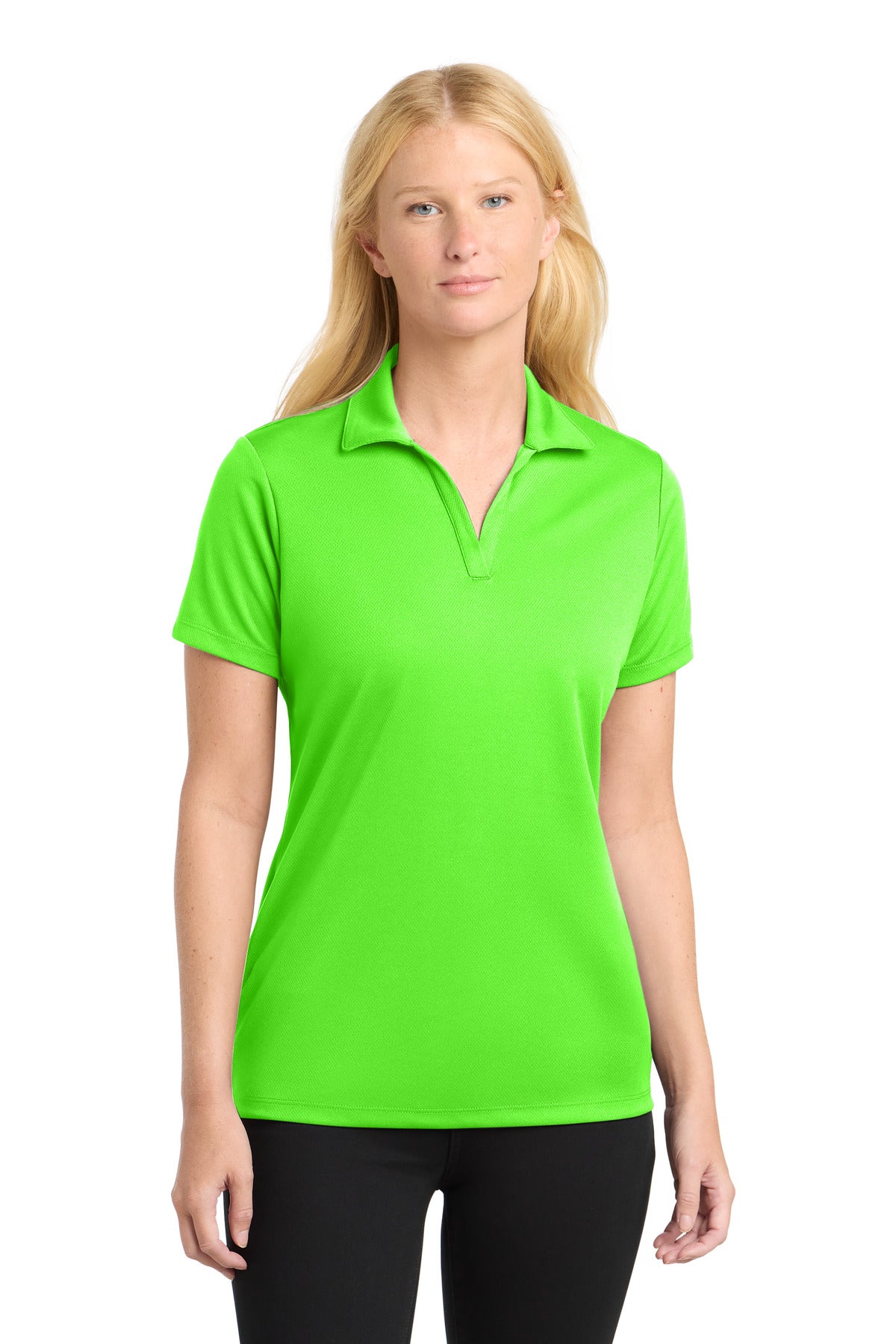 Sport-Tek Women's PosiCharge RacerMesh Polo. LST640 in Neon Green