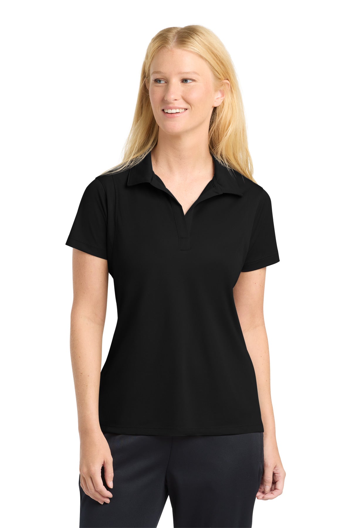 Sport-Tek Women's Micropique Sport-Wick Polo. LST650 in Black