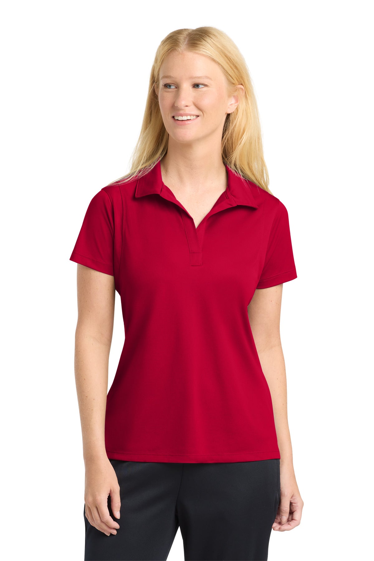 Sport-Tek Women's Micropique Sport-Wick Polo. LST650 in Deep Red