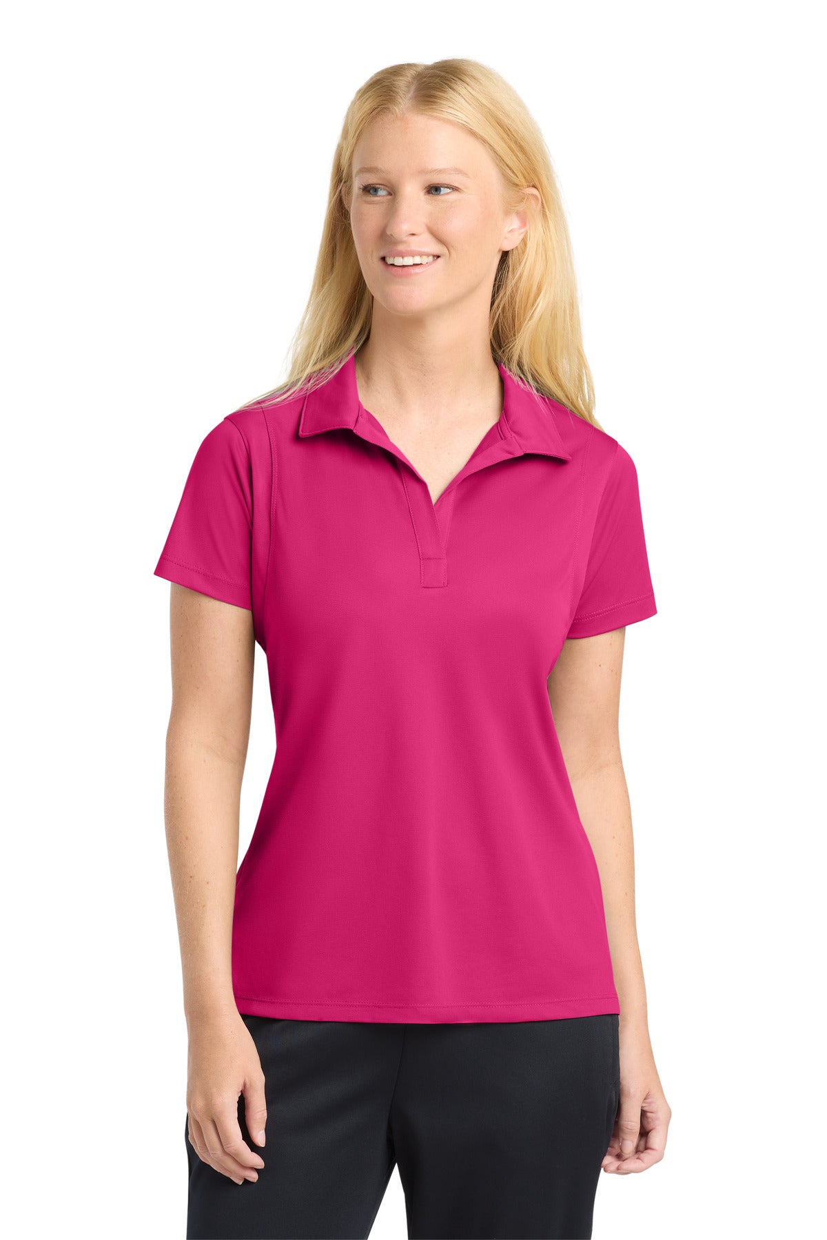 Sport-Tek Women's Micropique Sport-Wick Polo. LST650 in Pink Raspberry