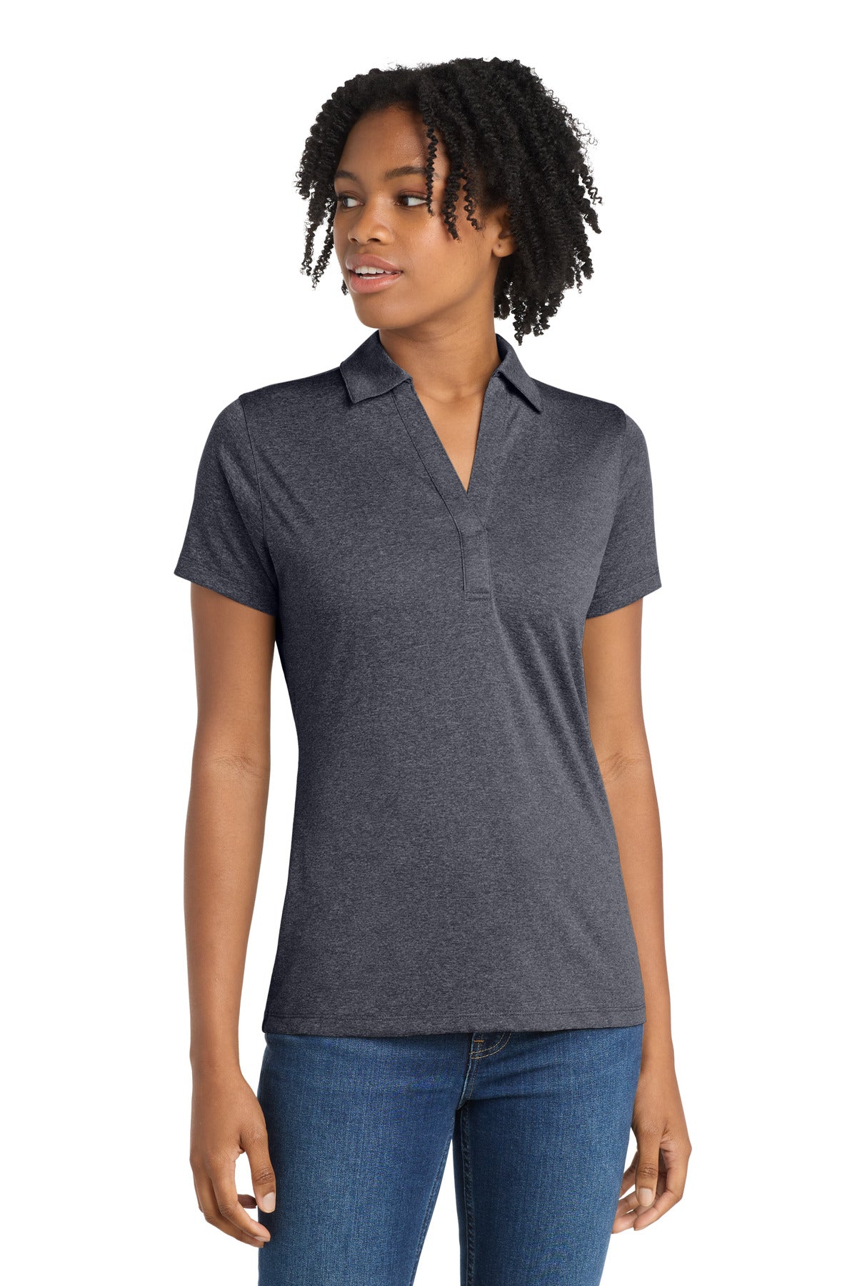Sport-Tek Women's Heather Contender Polo. LST660 in Graphite Heather