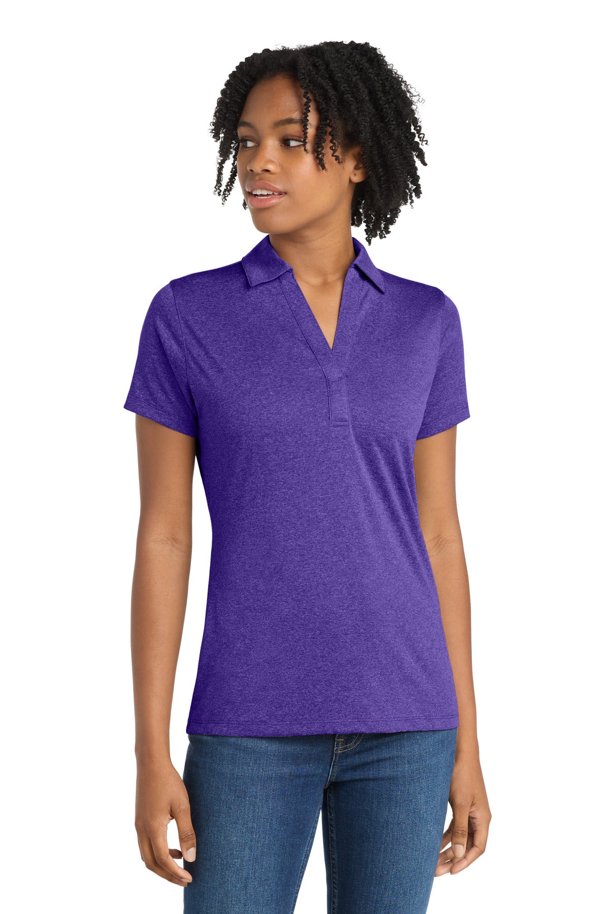 Sport-Tek Women's Heather Contender Polo. LST660 in Varsity Purple Heather