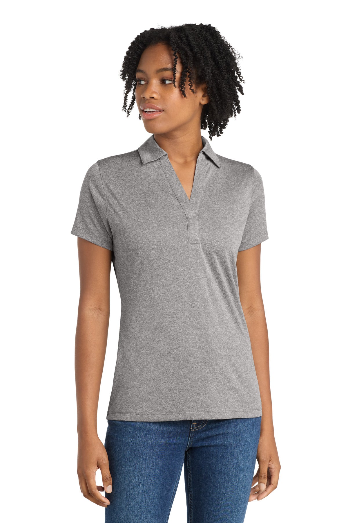 Sport-Tek Women's Heather Contender Polo. LST660 in Vintage Heather