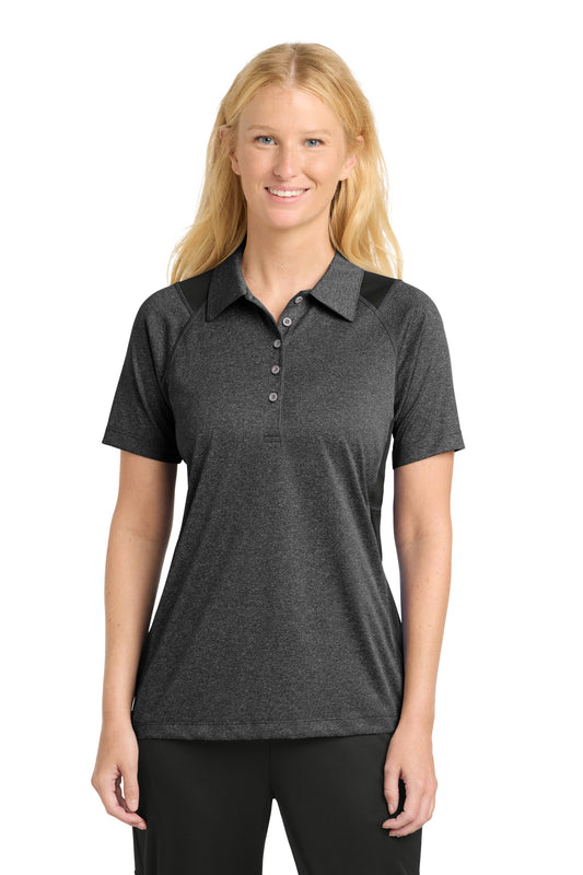 Sport-Tek Women's Heather Colorblock Contender Polo. LST665 in Graphite Heather/ Black