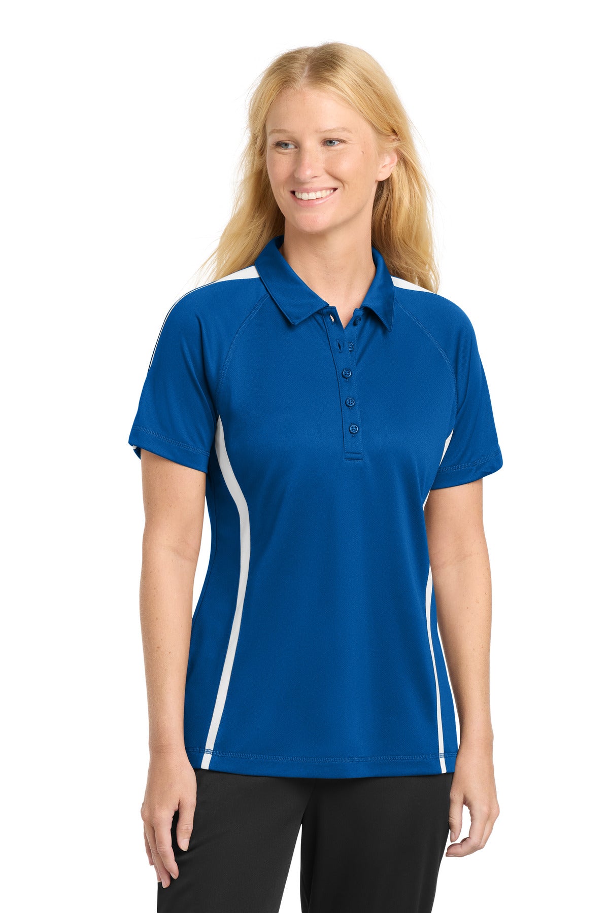 Sport-Tek Women's PosiCharge Micro-Mesh Colorblock Polo. LST685 in True Royal/ White