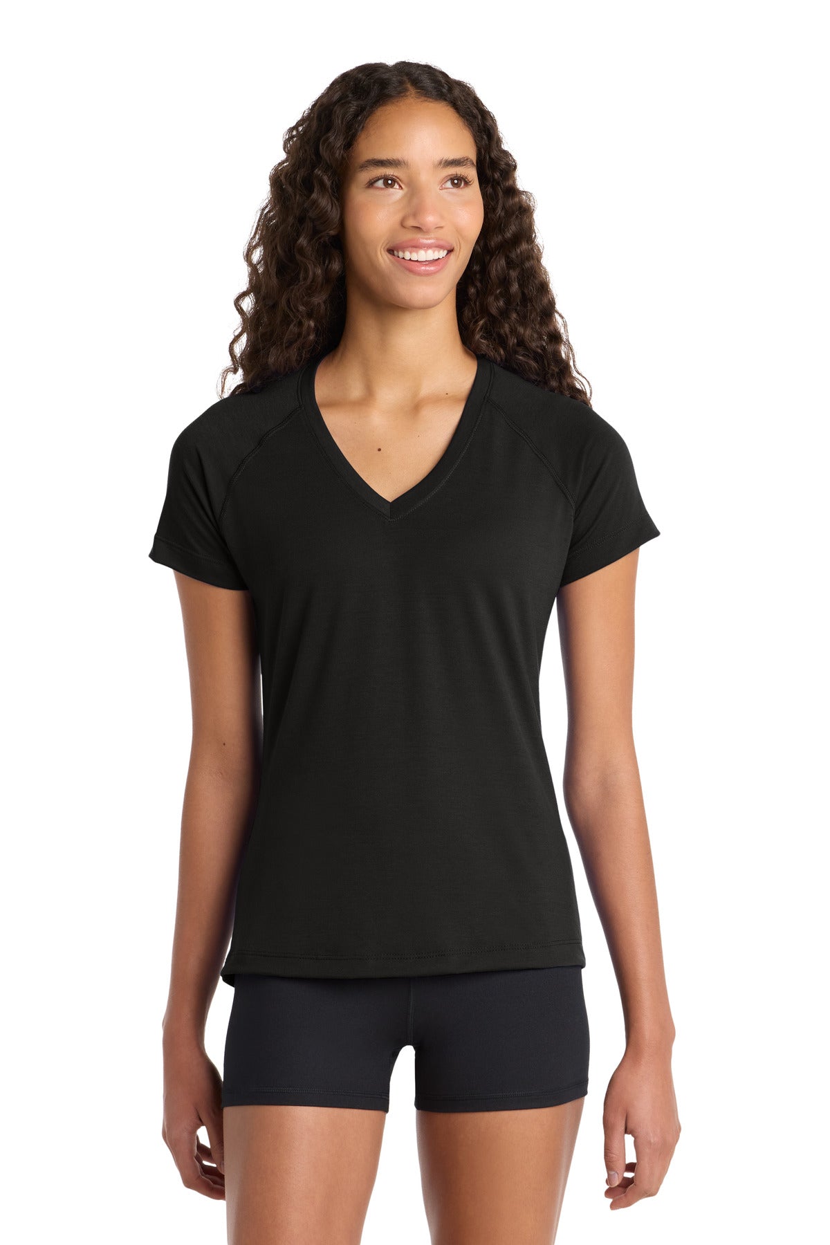 Sport-Tek Women's Ultimate Performance V-Neck. LST700 in Black
