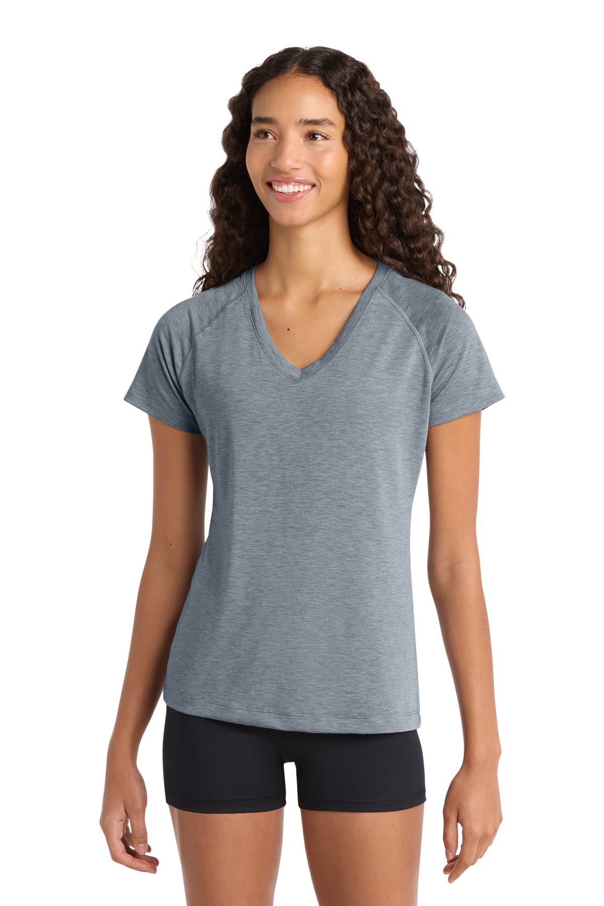 Sport-Tek Women's Ultimate Performance V-Neck. LST700 in Heather Grey