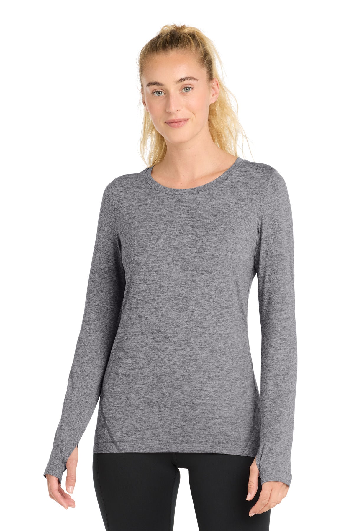 Sport-Tek  Women's Exchange 1.5 Long Sleeve Crew. LST710 in Grey Heather