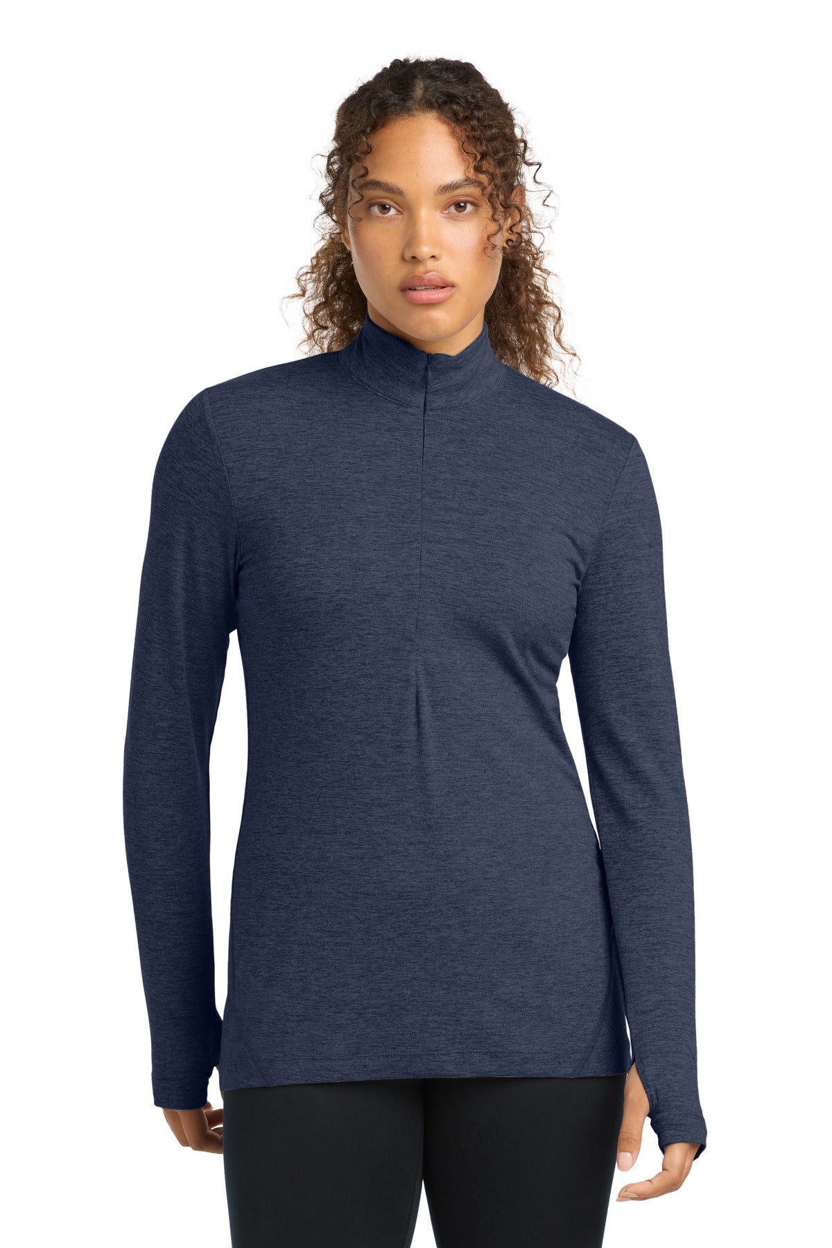 Sport-Tek Women's Exchange 1.5 Long Sleeve 1/2-Zip LST711 in Dark Denim Heather