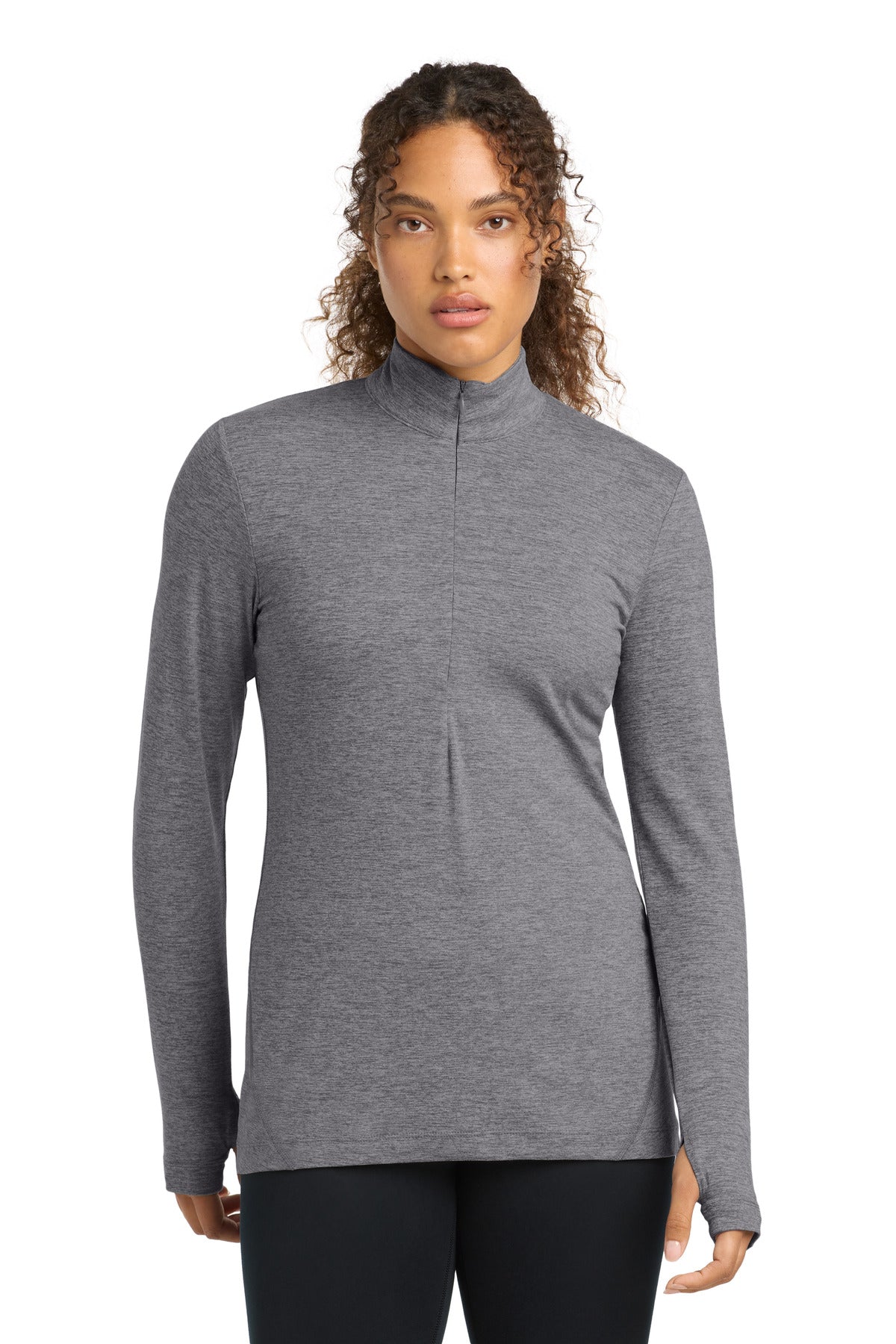 Sport-Tek Women's Exchange 1.5 Long Sleeve 1/2-Zip LST711 in Grey Heather