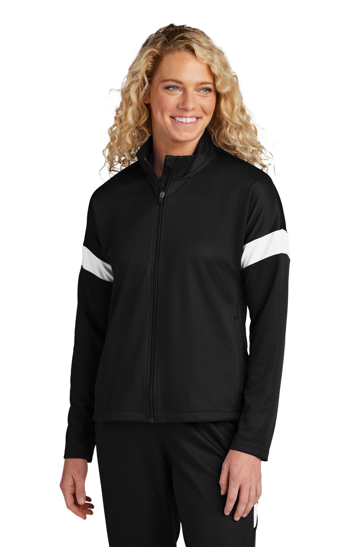 Sport-Tek Women's Travel Full-Zip Jacket LST800 in Black/ White