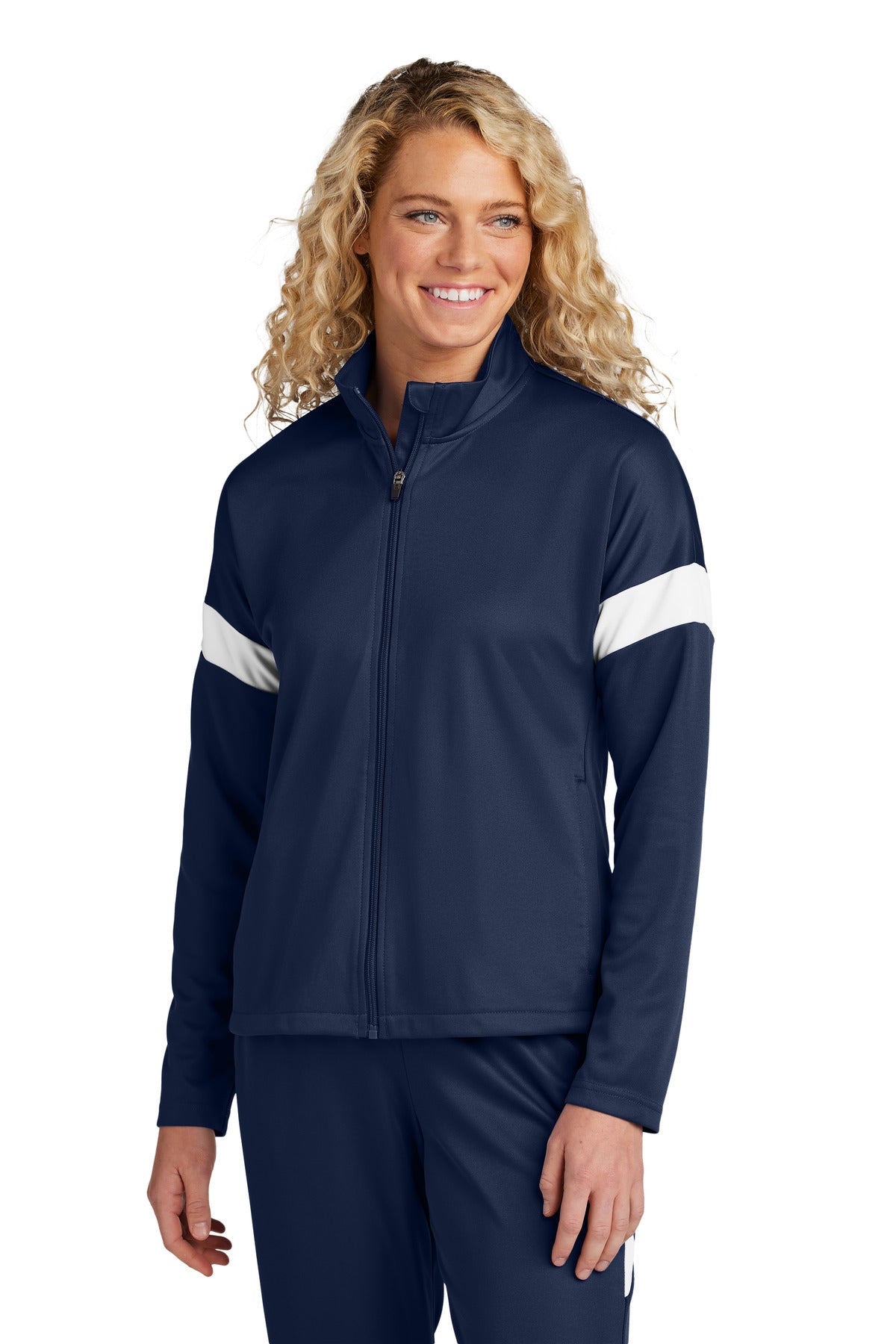 Sport-Tek Women's Travel Full-Zip Jacket LST800 in True Navy/ White