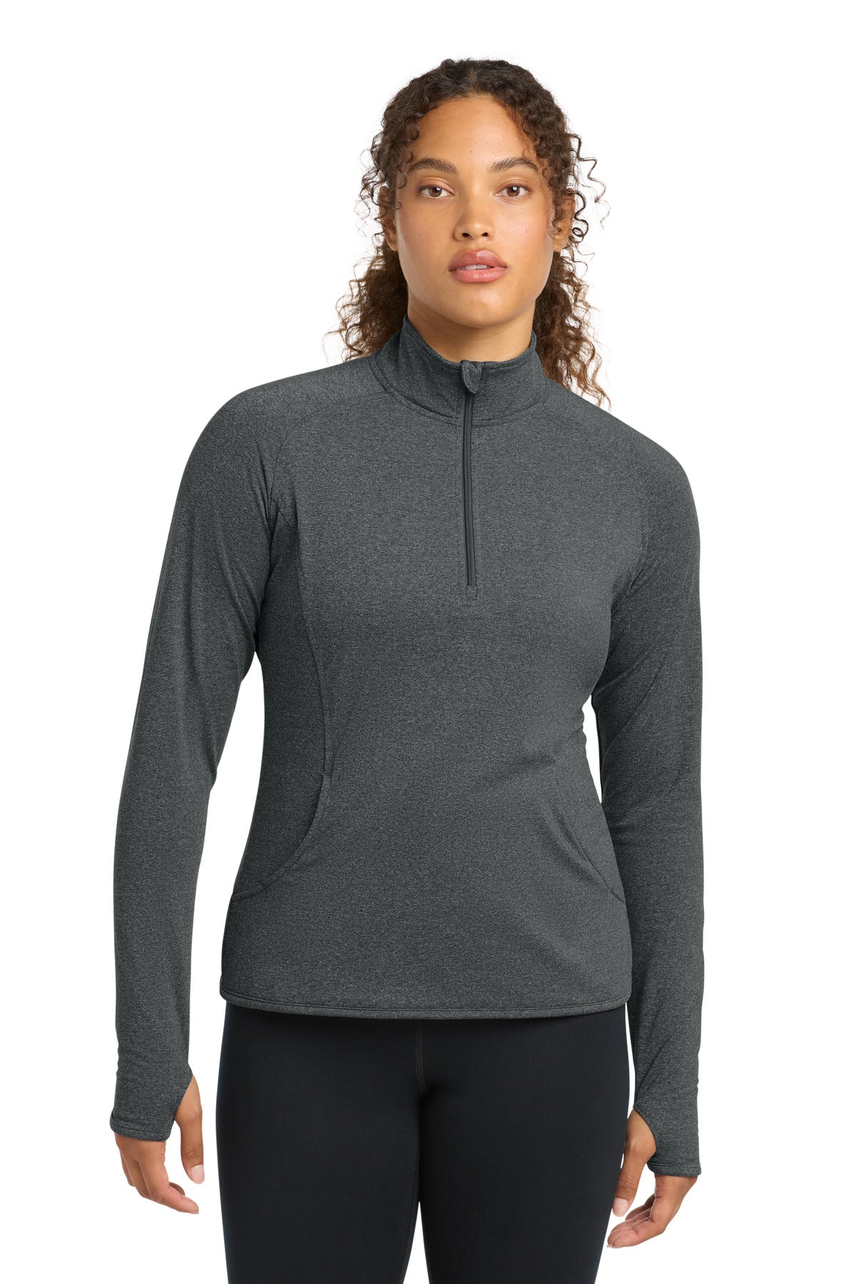 Sport-Tek Women's Sport-Wick Stretch 1/4-Zip Pullover. LST850 in Charcoal Grey Heather