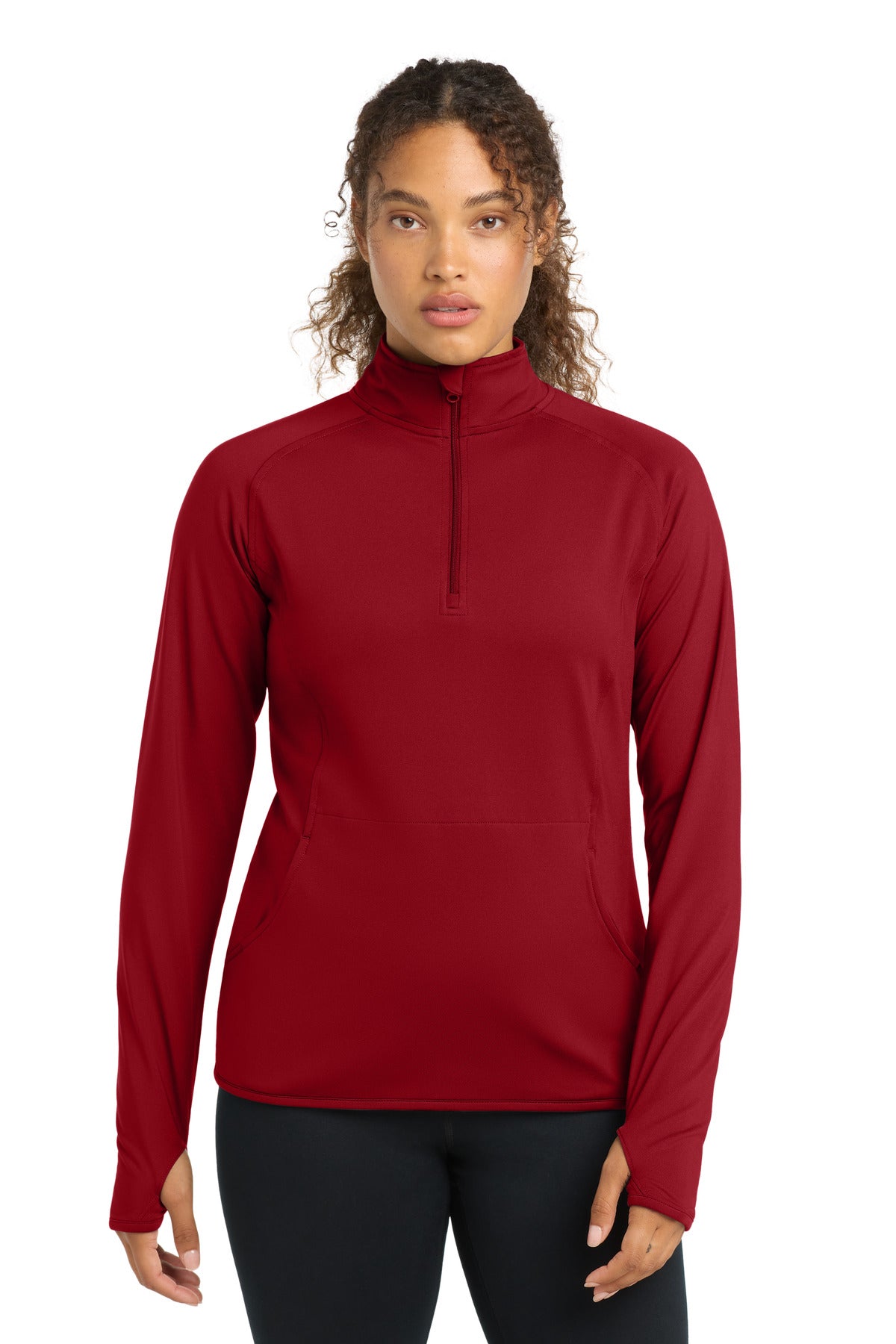 Sport-Tek Women's Sport-Wick Stretch 1/4-Zip Pullover. LST850 in Deep Red