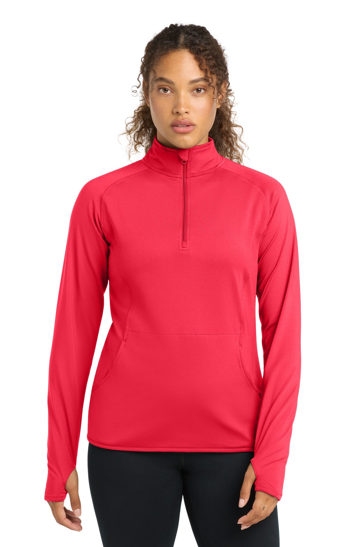 Sport-Tek Women's Sport-Wick Stretch 1/4-Zip Pullover. LST850 in Hot Coral