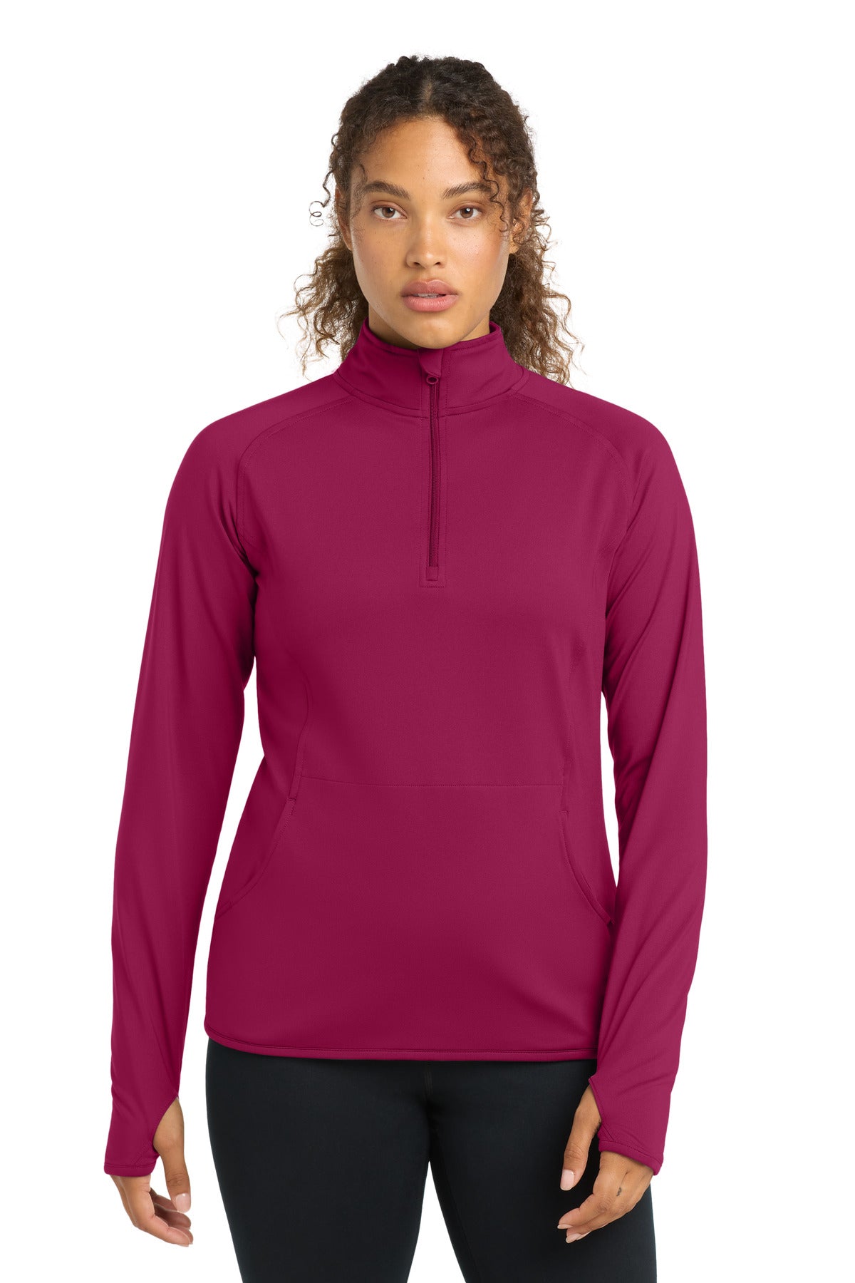 Sport-Tek Women's Sport-Wick Stretch 1/4-Zip Pullover. LST850 in Pink Rush