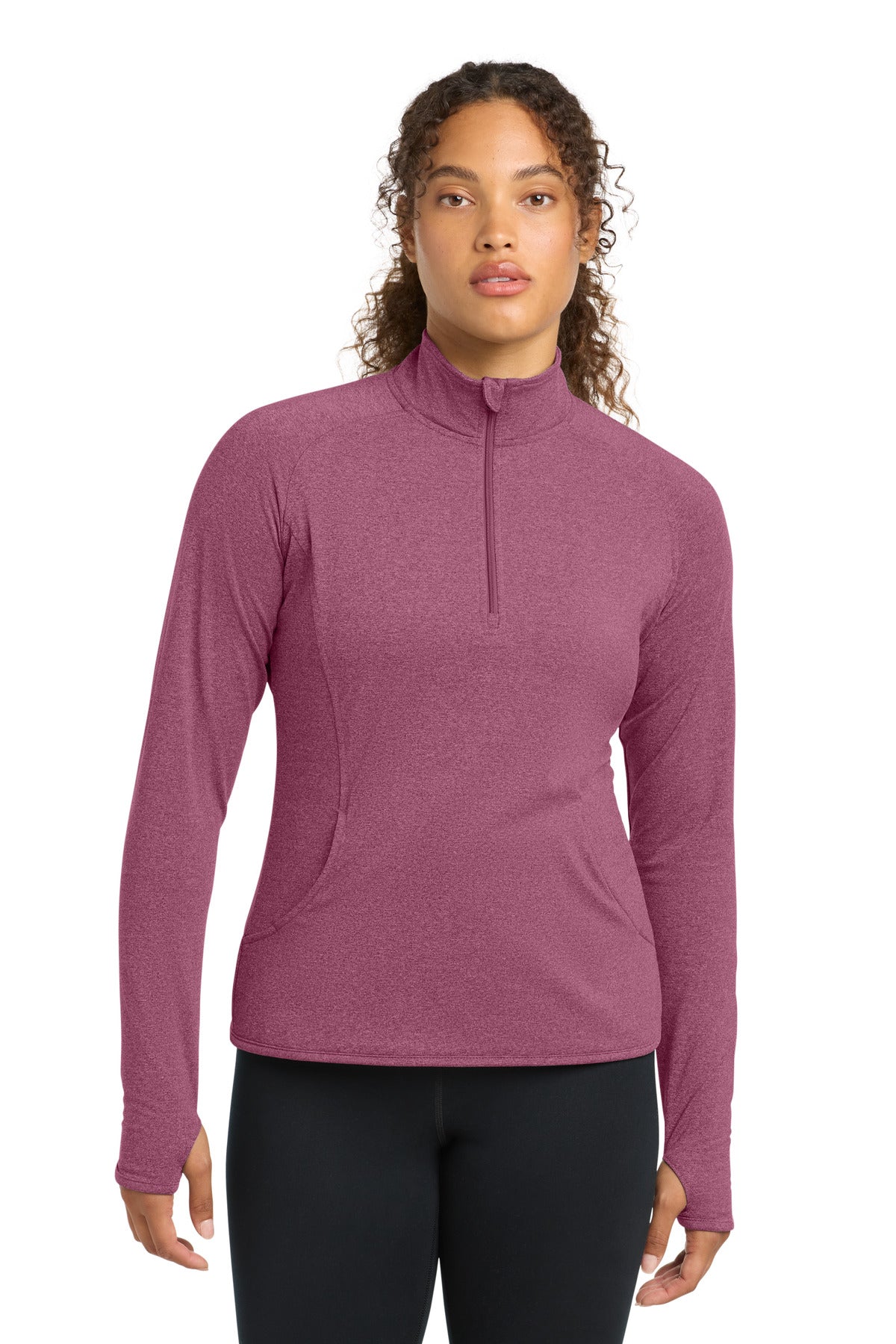 Sport-Tek Women's Sport-Wick Stretch 1/4-Zip Pullover. LST850 in Pink Rush Heather