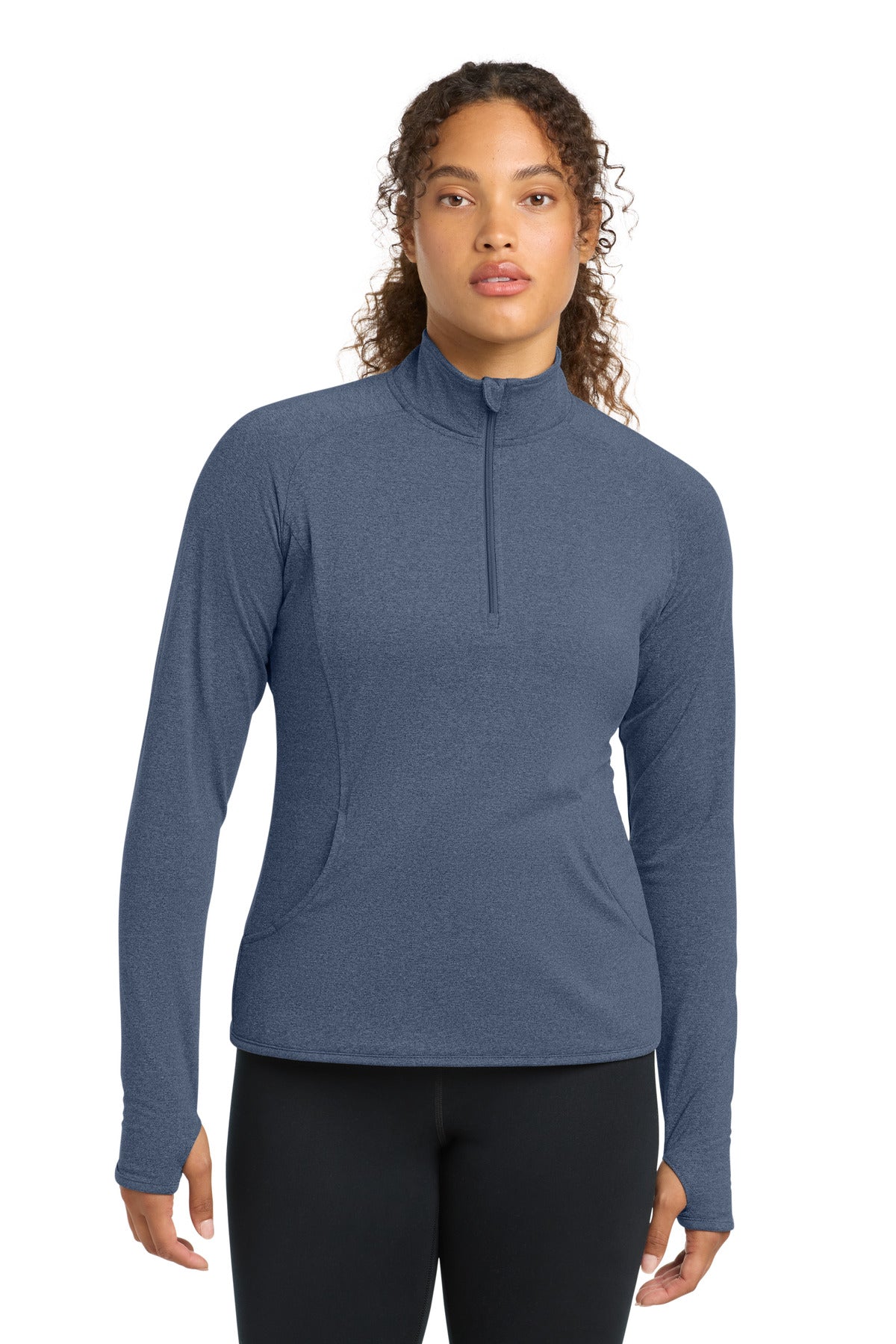 Sport-Tek Women's Sport-Wick Stretch 1/4-Zip Pullover. LST850 in True Navy Heather