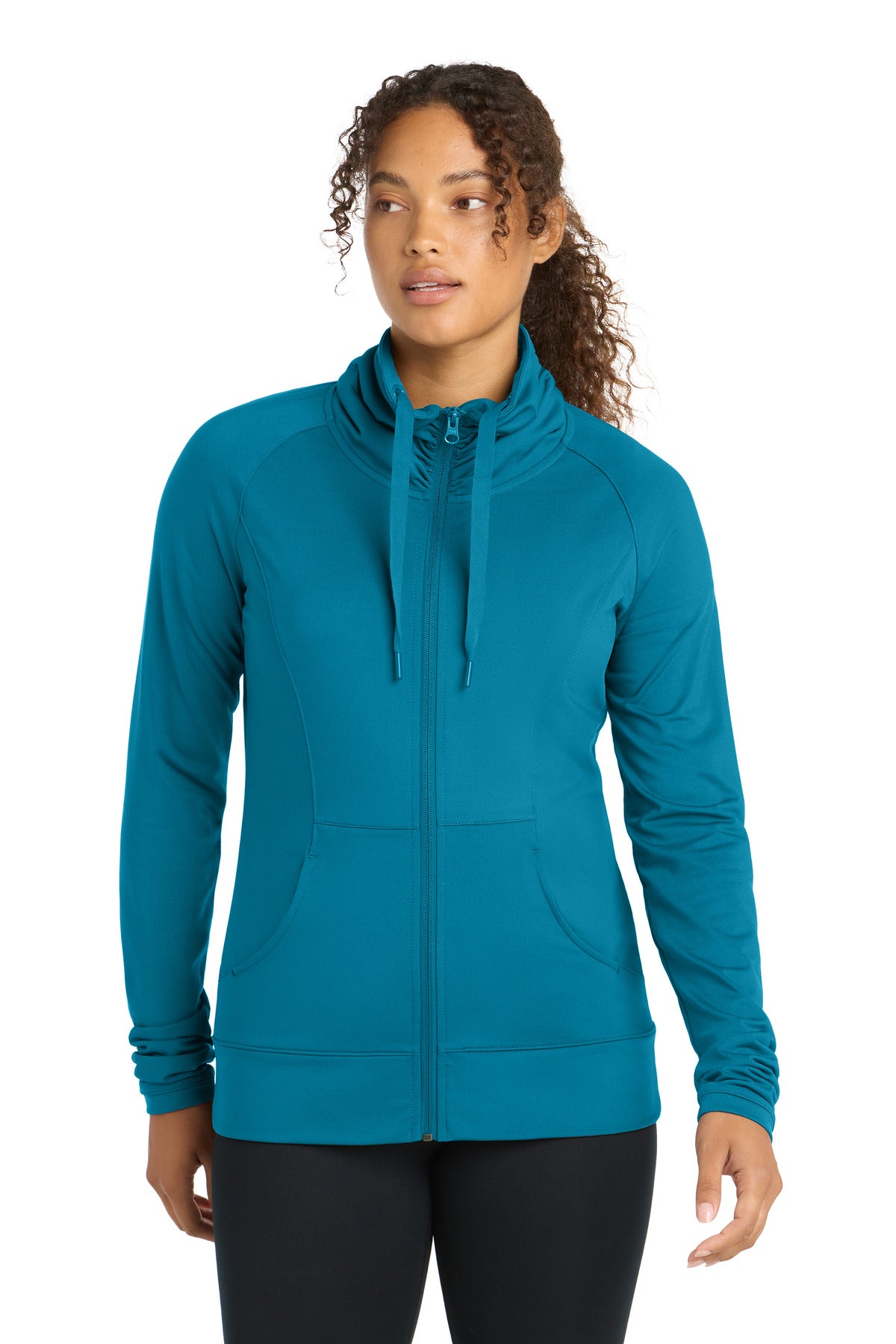 Sport-Tek Women's Sport-Wick Stretch Full-Zip Jacket. LST852 in Peacock Blue