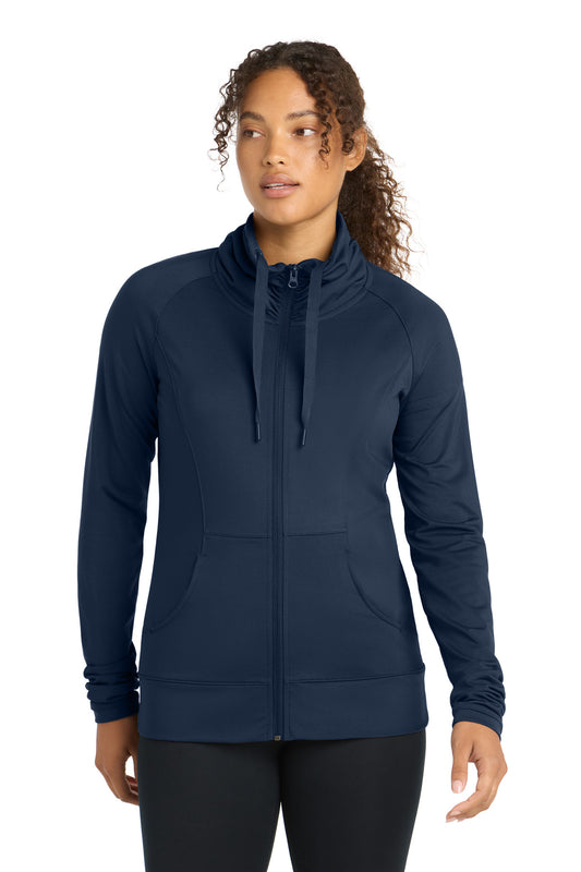 Sport-Tek Women's Sport-Wick Stretch Full-Zip Jacket. LST852 in True Navy
