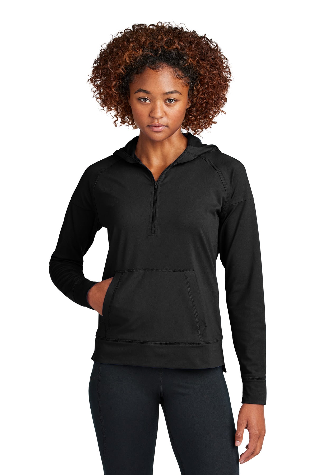 Sport-Tek Women's Sport-Wick Stretch 1/2-Zip Hoodie LST856 in Black