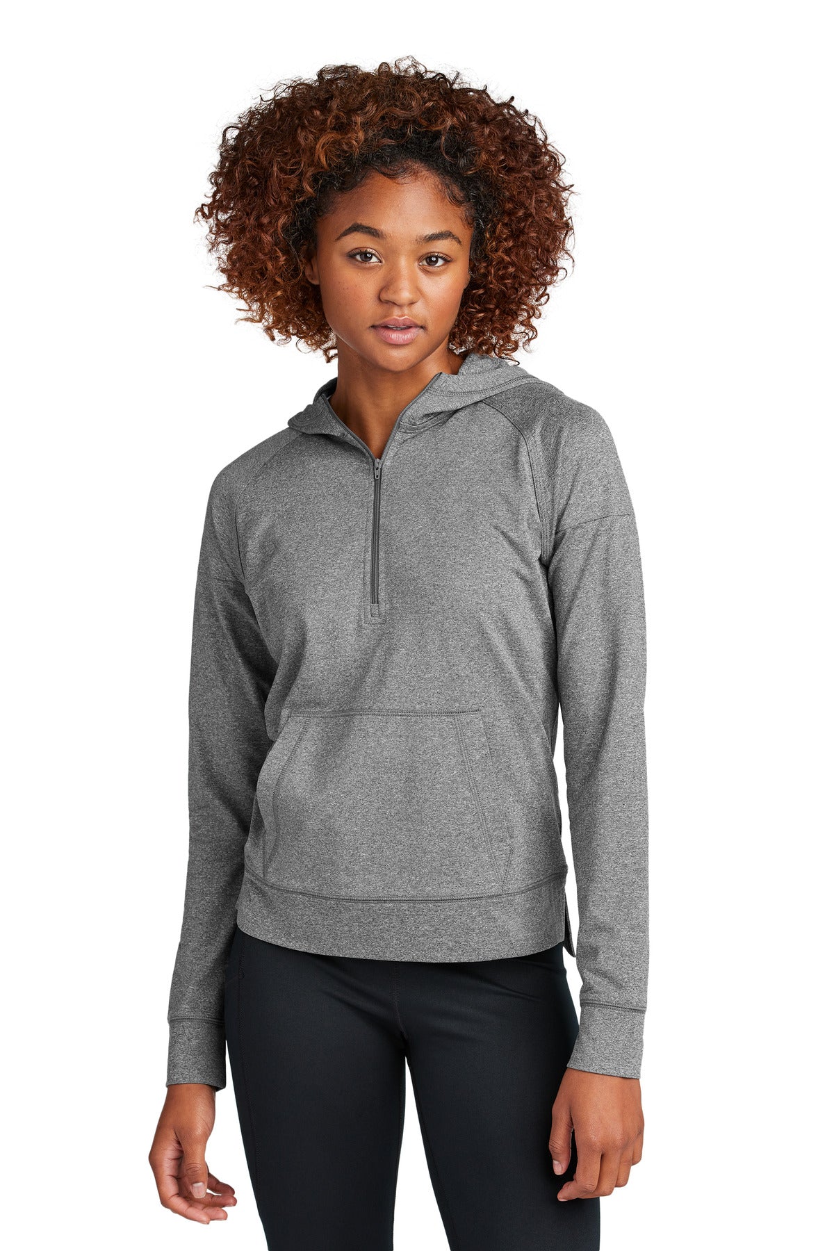 Sport-Tek Women's Sport-Wick Stretch 1/2-Zip Hoodie LST856 in Charcoal Grey Heather
