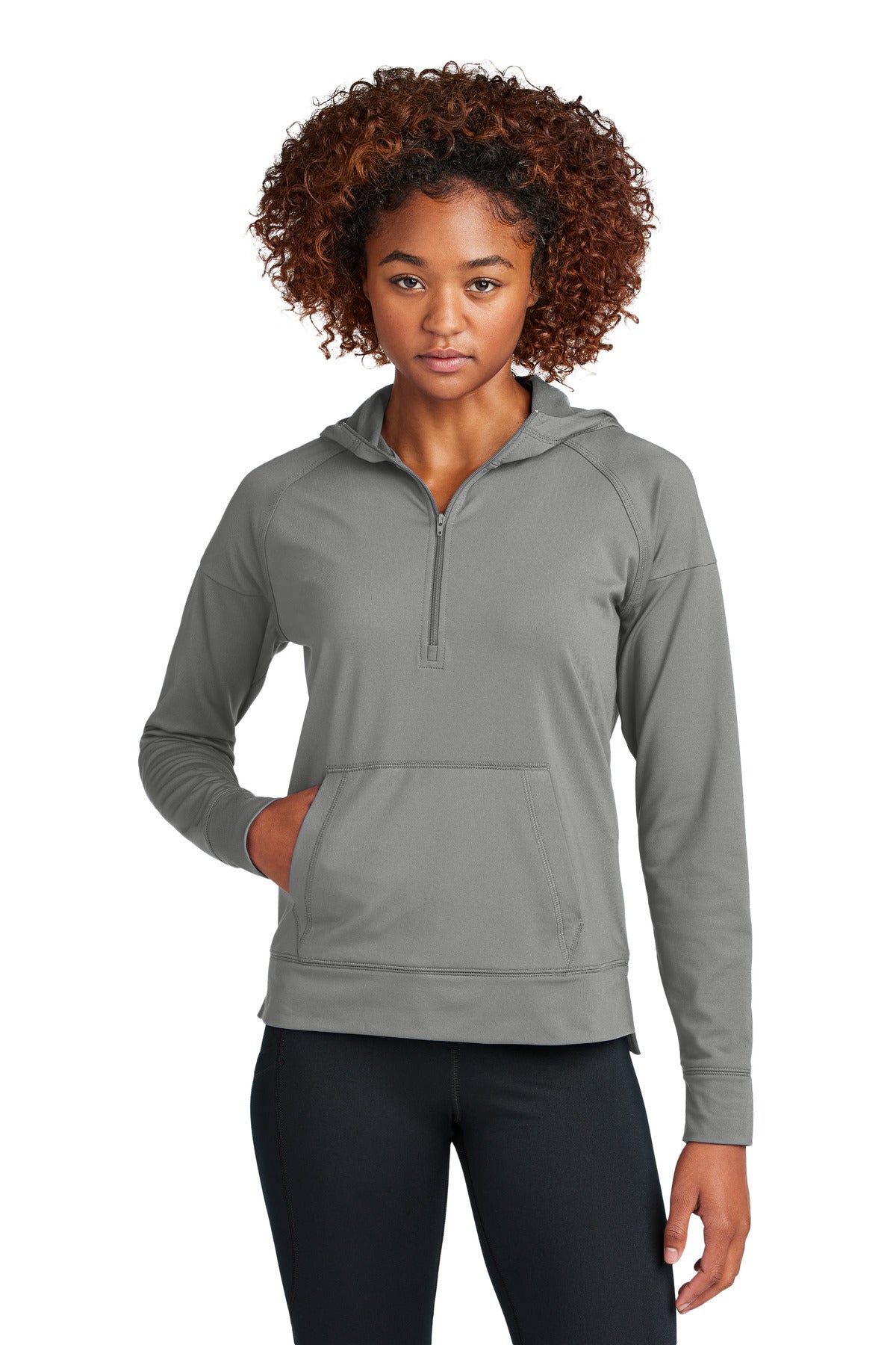 Sport-Tek Women's Sport-Wick Stretch 1/2-Zip Hoodie LST856 in Charcoal Grey