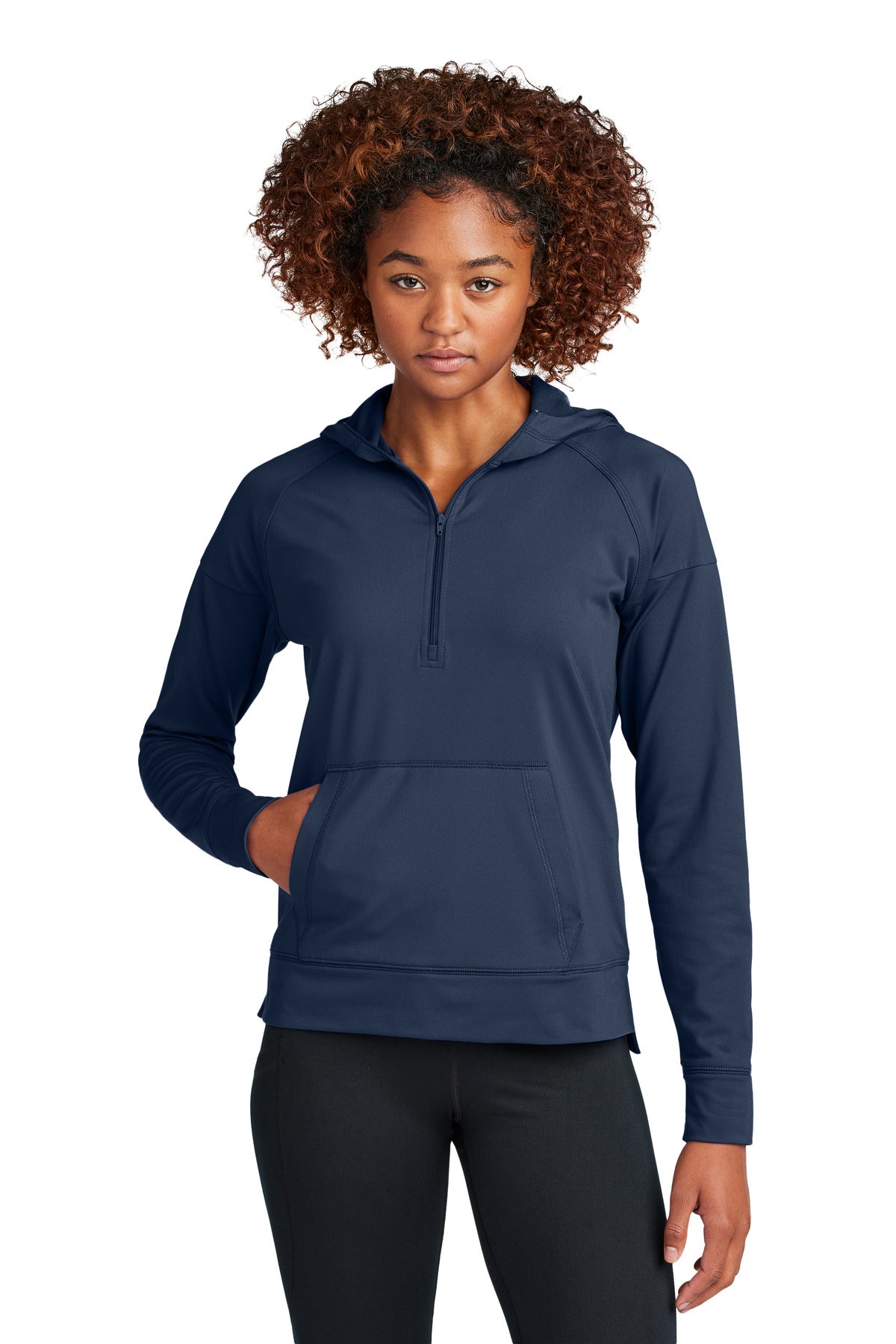 Sport-Tek Women's Sport-Wick Stretch 1/2-Zip Hoodie LST856 in True Navy