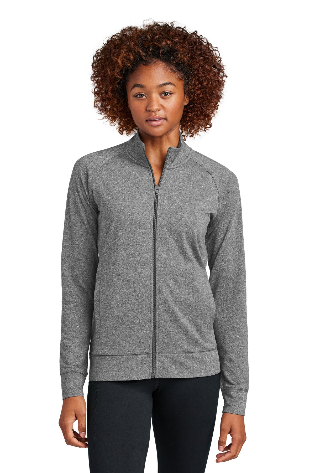 Sport-Tek Women's Sport-Wick Stretch Full-Zip Cadet Jacket LST857 in Charcoal Grey Heather