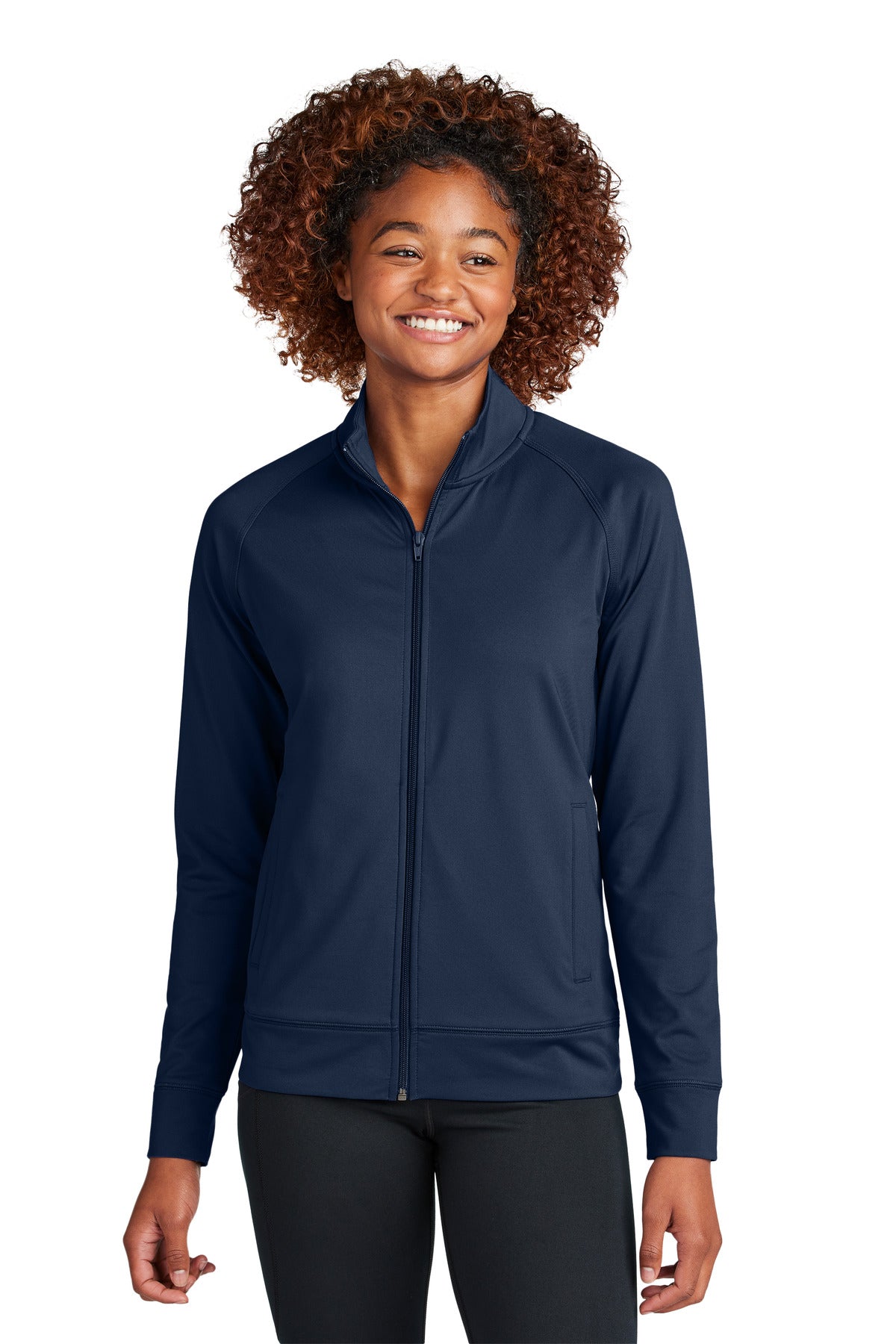 Sport-Tek Women's Sport-Wick Stretch Full-Zip Cadet Jacket LST857 in True Navy